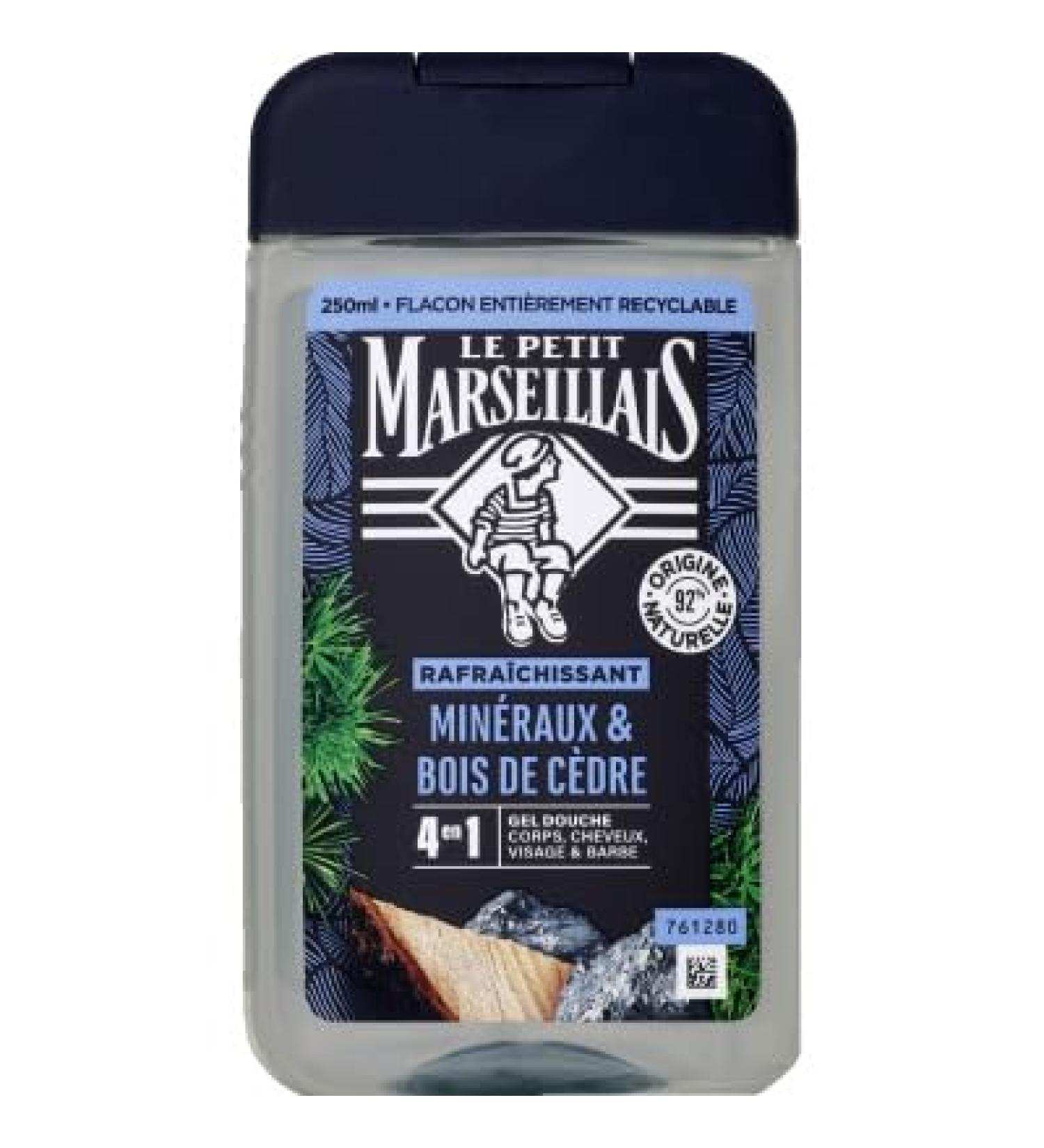 Le Petit Marseillais Le Petit Marseillais | Men's Shower Gel Minerals & Cedarwood (250ml bottle) 4 in 1 formula body hair face & beard 92%