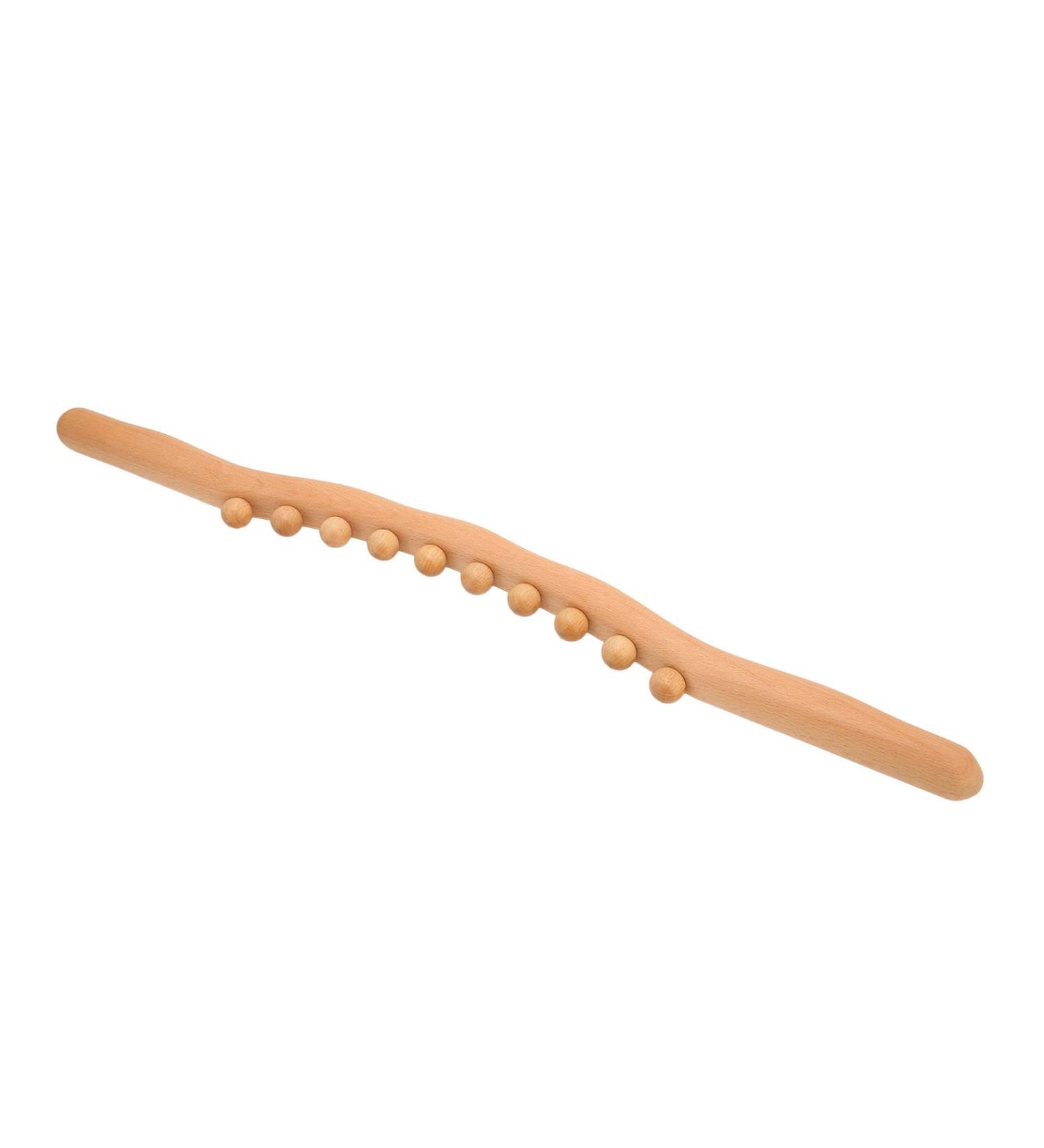Beech Wood 60cm Massage Roller with Wavy Handle & 10 Points for Back and Whole Body Relaxation | International Shipping Available - Buy Online on GoSupps.com