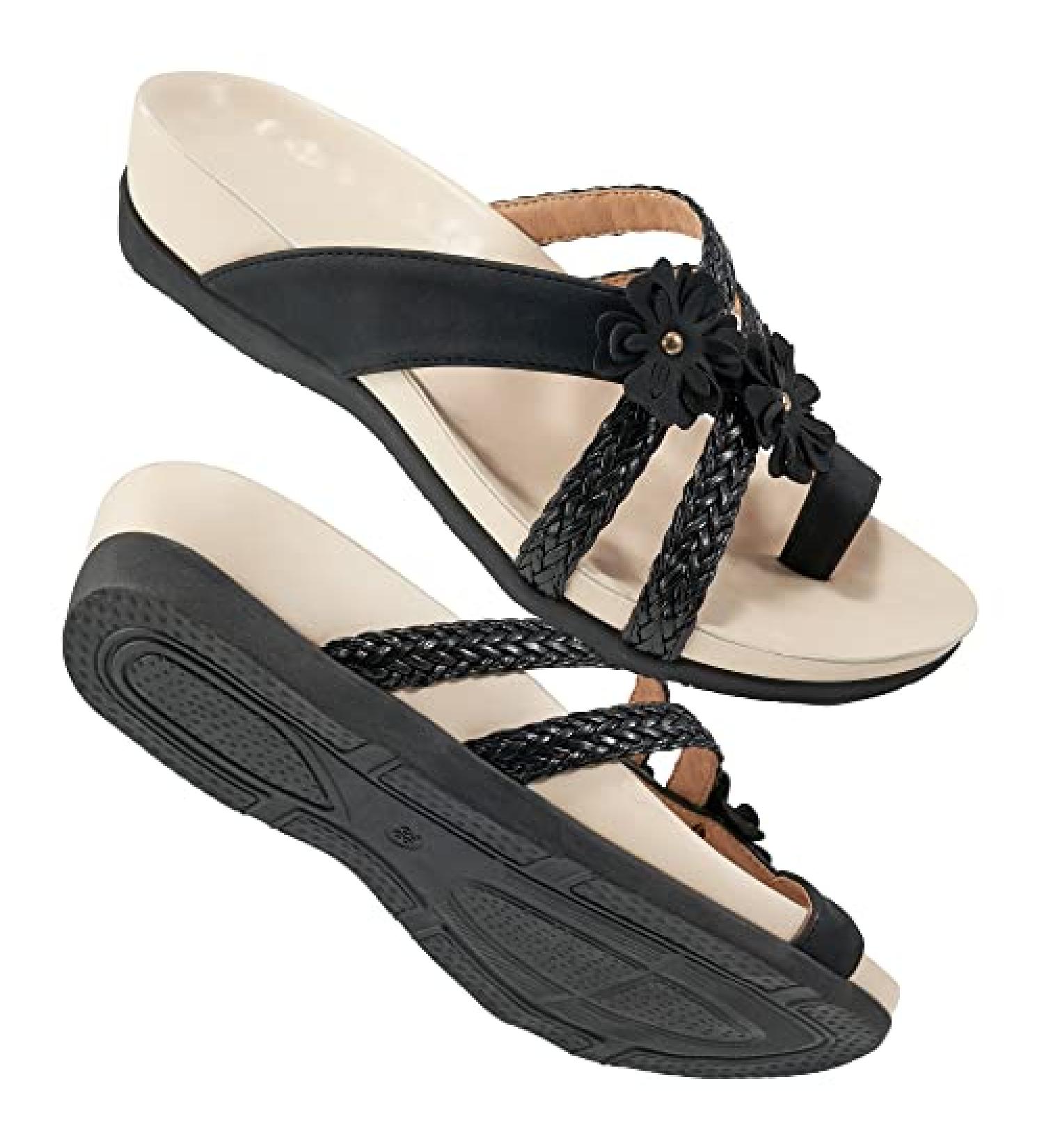 FUDYNMALC Women's Orthotic Flip Flops Sandals - Arch Support for Flat Feet - Plantar Fasciitis Comfort - Size 8 Black - Buy Online on GoSupps.com