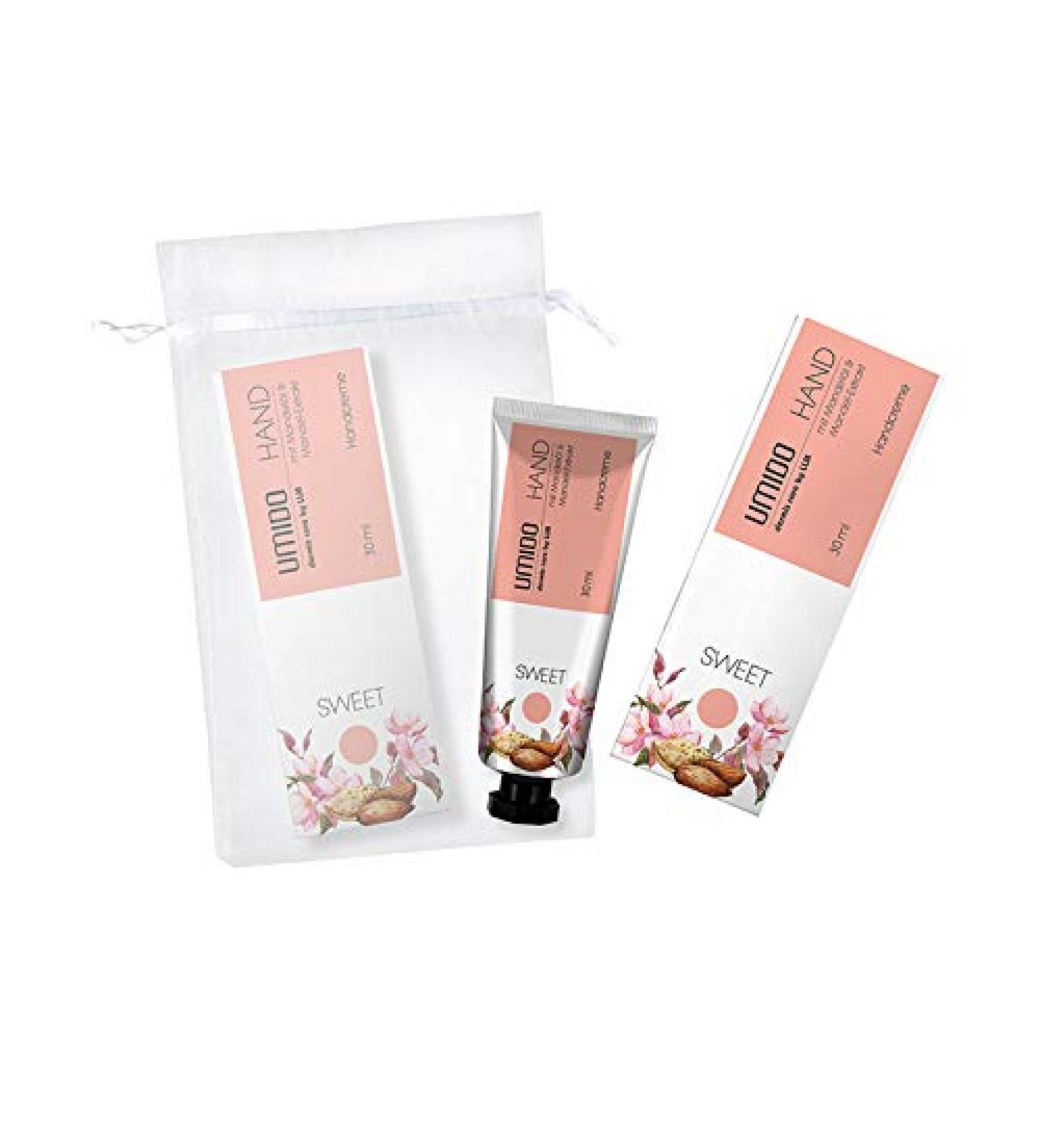 Umido Beautyet |1x hand cream 30 ml of almond oil & almond extract | without silicones parabens paraffins mineral oils |1x organza bags |Hand lotion |Care cream |Lotion |Skin care (6-cyns)