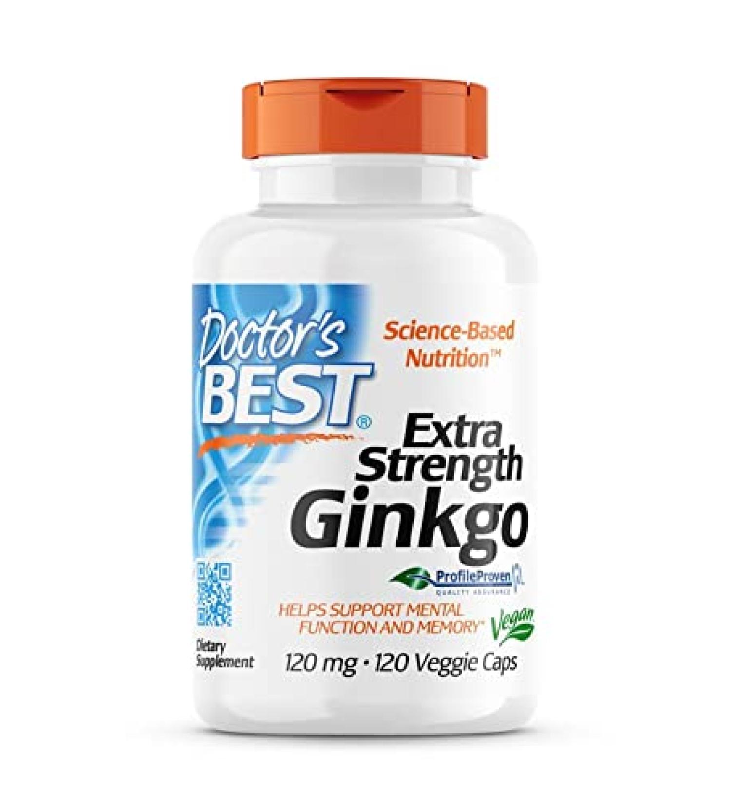 Doctor's Best Extra Strength Ginkgo 100mg 120 Vegan Capsules | Laboratory Tested | Vegetarian Friendly - Buy Online on GoSupps.com