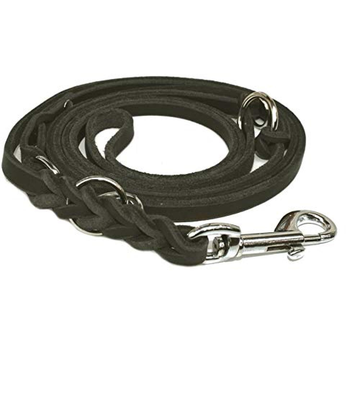 Fat leather Gaide 3-way adjustable leather line braided for dogs 96 models to choose from (2.40m x 8mm black chrome hook) 2.40m x 8mm black chrome hook