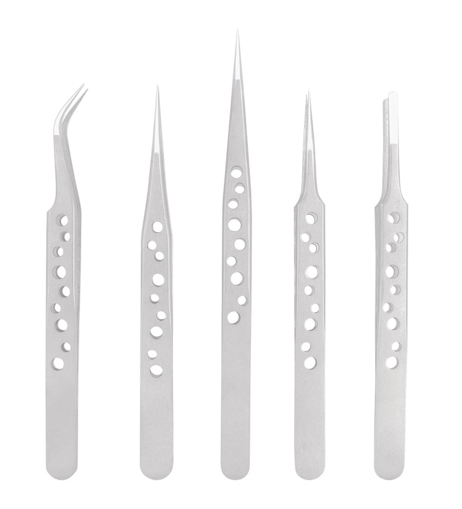 Mesee 5 Pcs Stainless Steel Precision Tweezers Tool Set 9-Hole Anti-Static Tweezer Non-Magnetic Curved & Straight Pointed Tips ESD Tweezer Kit for Eyelash Extension Jewelry Electronics Repair - Buy Online on GoSupps.com