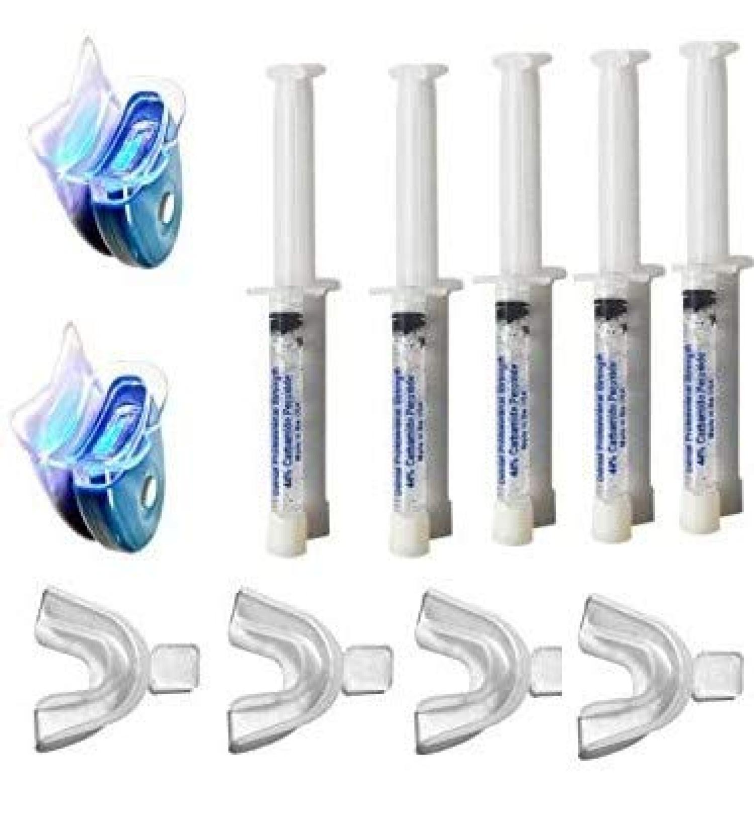 White Teeth Global 44% Carbamide Peroxide 5 Syringes of Teeth Whitening Gel - (2) LED Accelerator Lights (4) Mouth Trays- (1) Instructions Sheet - Best at Home Teeth Whitening Products
