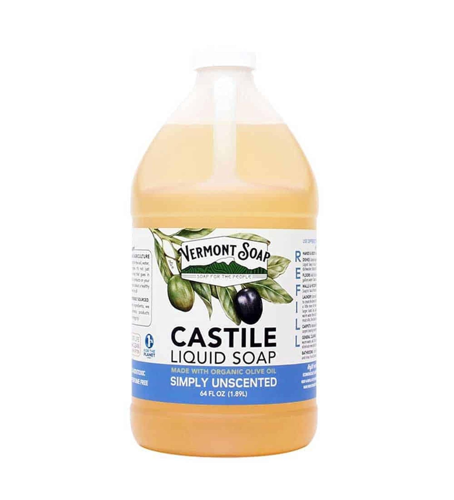 Vermont Castile Soap Unscented 64 Fl Oz - Gentle Liquid Soap for Sensitive Skin, Natural Body Wash, Organic Shampoo - Aloe Castile Soap for Men & Women - Buy Online on GoSupps.com