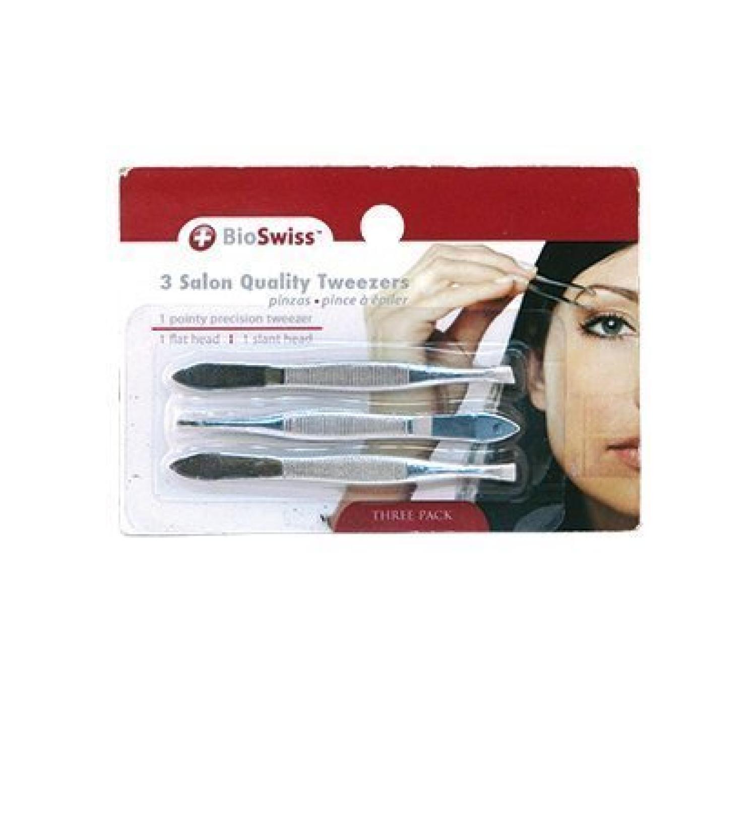 96/24/12CS 3pc Stainless Steel Variety pk Tweezers on clipstrip BIOSWISS