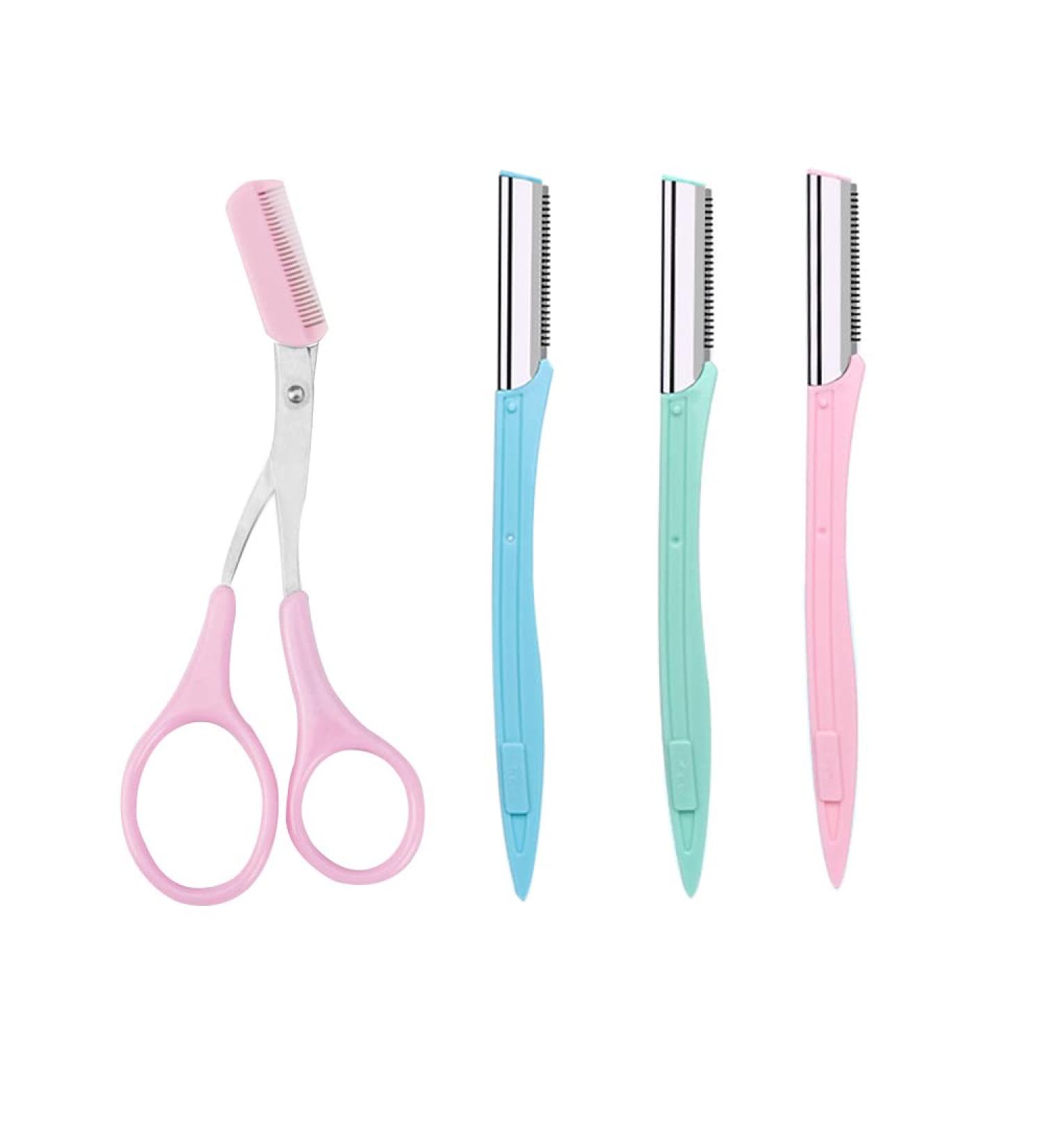3-in-1 Eyebrow Razor Kit | Multifunctional Scissor Set for Women | Face & Body Trimmer | Beauty Tool with Comb | Includes 3 Razors & 1 Scissor - Buy Online on GoSupps.com