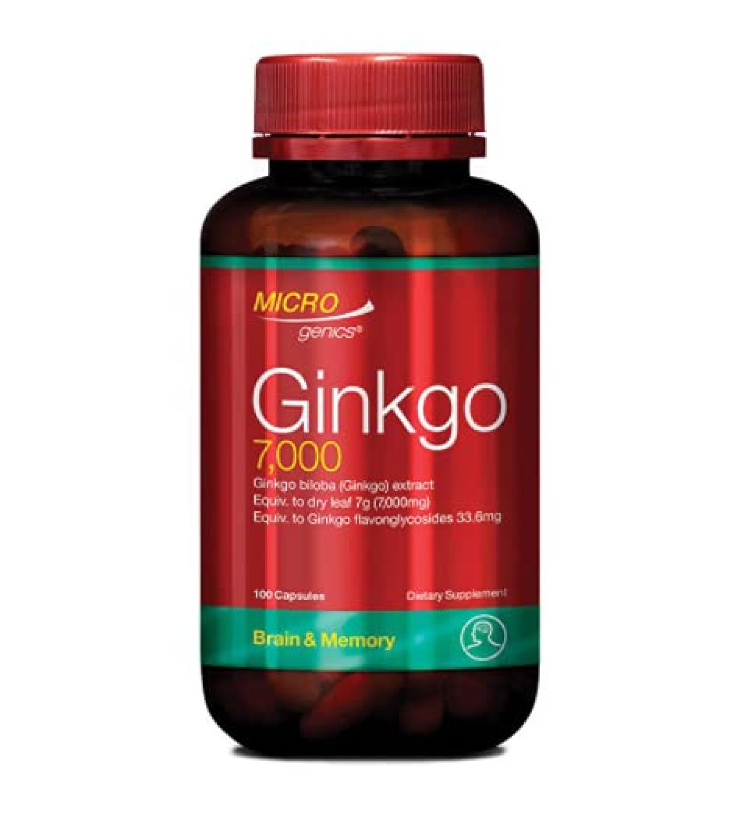 Microgenics Ginkgo Biloba 7000 Equal to 140mg 100 Capsules for Brain Health & Mental Alertness
