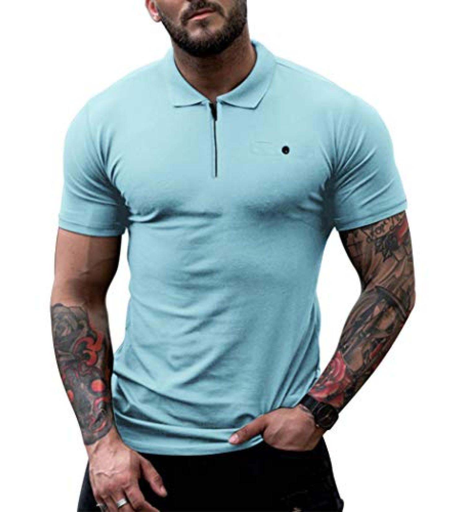 COOFANDY Men's Zipper Polo Shirt with Pocket - Slim Fit Casual Golf Shirt - Buy Online on GoSupps.com