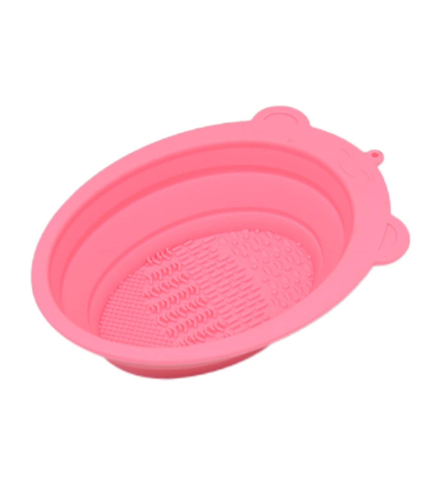 Buy Foldable Silicone Makeup Brush Cleaning Mat & Bowl - Pink Brush Cleaner Pad for Sponges | International Shipping Available - Buy Online on GoSupps.com