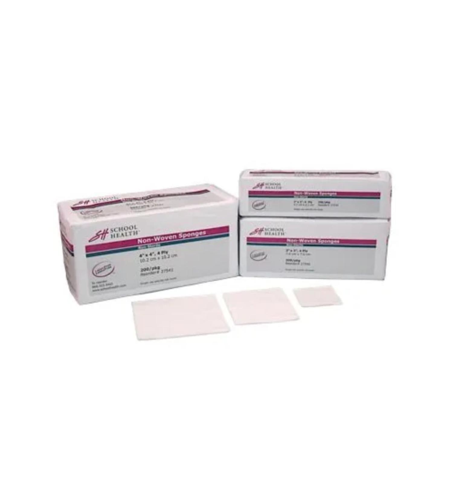 School Health - Non-Sterile Non-Woven Sponges for Cleaning Dressing and Prepping | Highly Absorbent 4 ply - for Wound Care & First Aid Kits - 200 Pack (4x4 Inch)