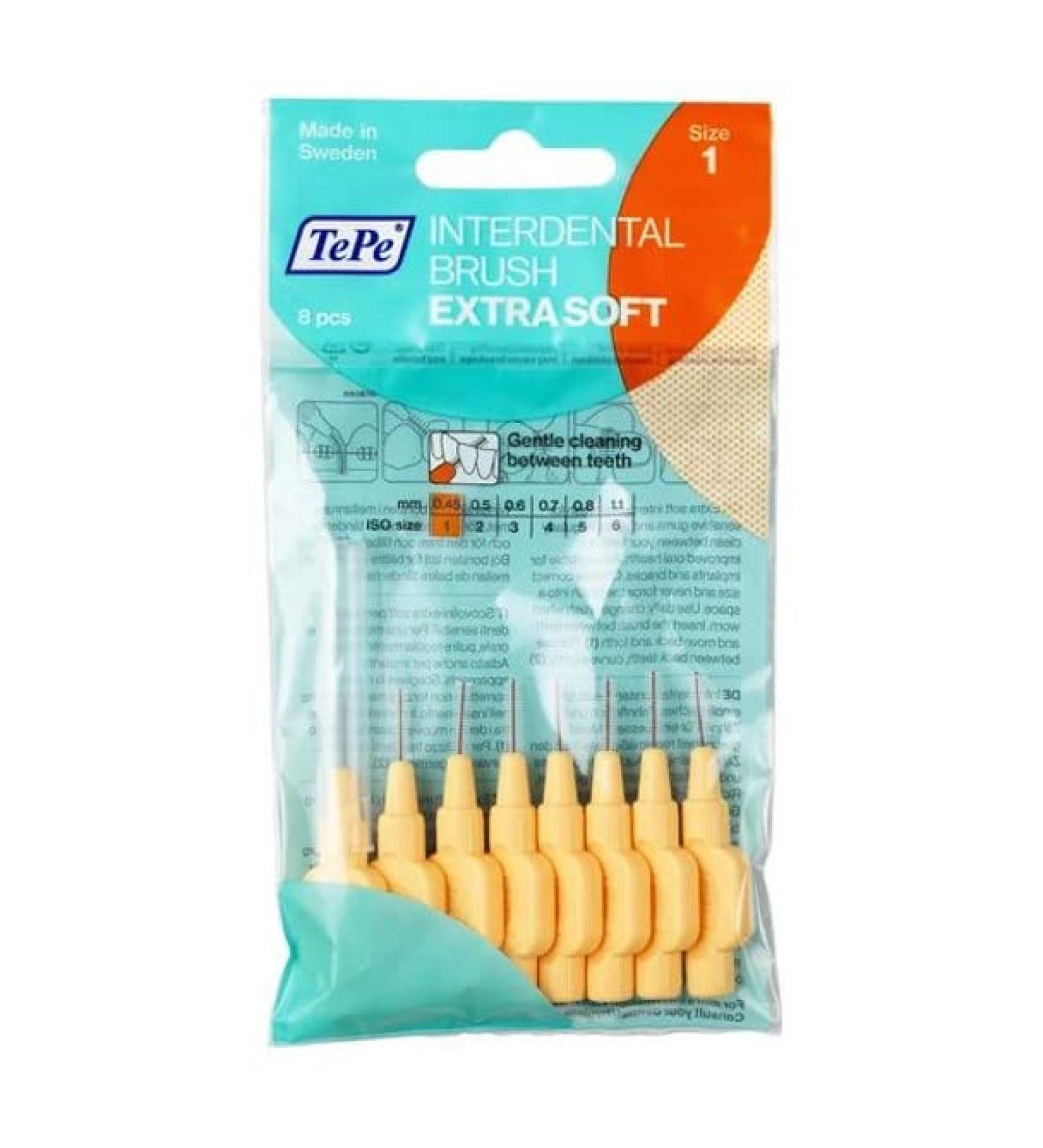TEPE Interdental Brushes Orange Extra Soft 0.45mm - Pack of 8 (1 x 8 Brushes) - Buy Online on GoSupps.com