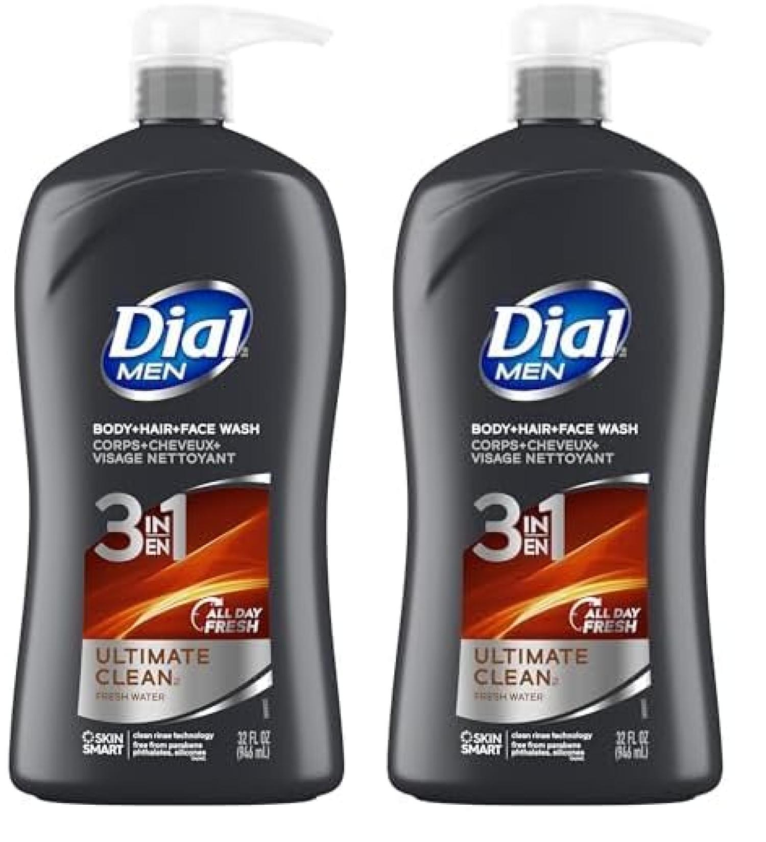 Dial Men 3in1 Body Hair & Face Wash - Ultimate Clean | 32 Fl Oz (Pack of 2) - International Shipping Available - Buy Online on GoSupps.com