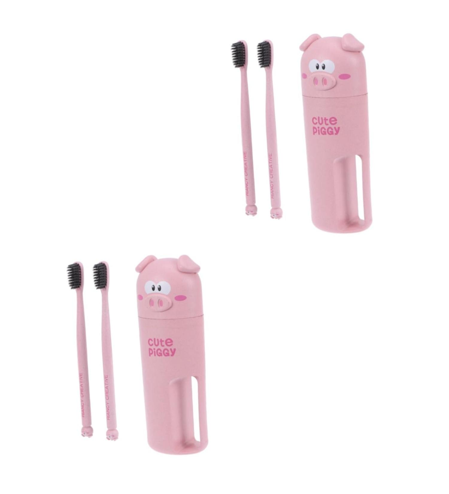 Zerodeko Cartoon Toothbrush Tumblers - Set of 2 Pink Bathroom Cups | Travel-Friendly Tooth Mugs (6.5x20.5 cm) - International Shipping Available - Buy Online on GoSupps.com