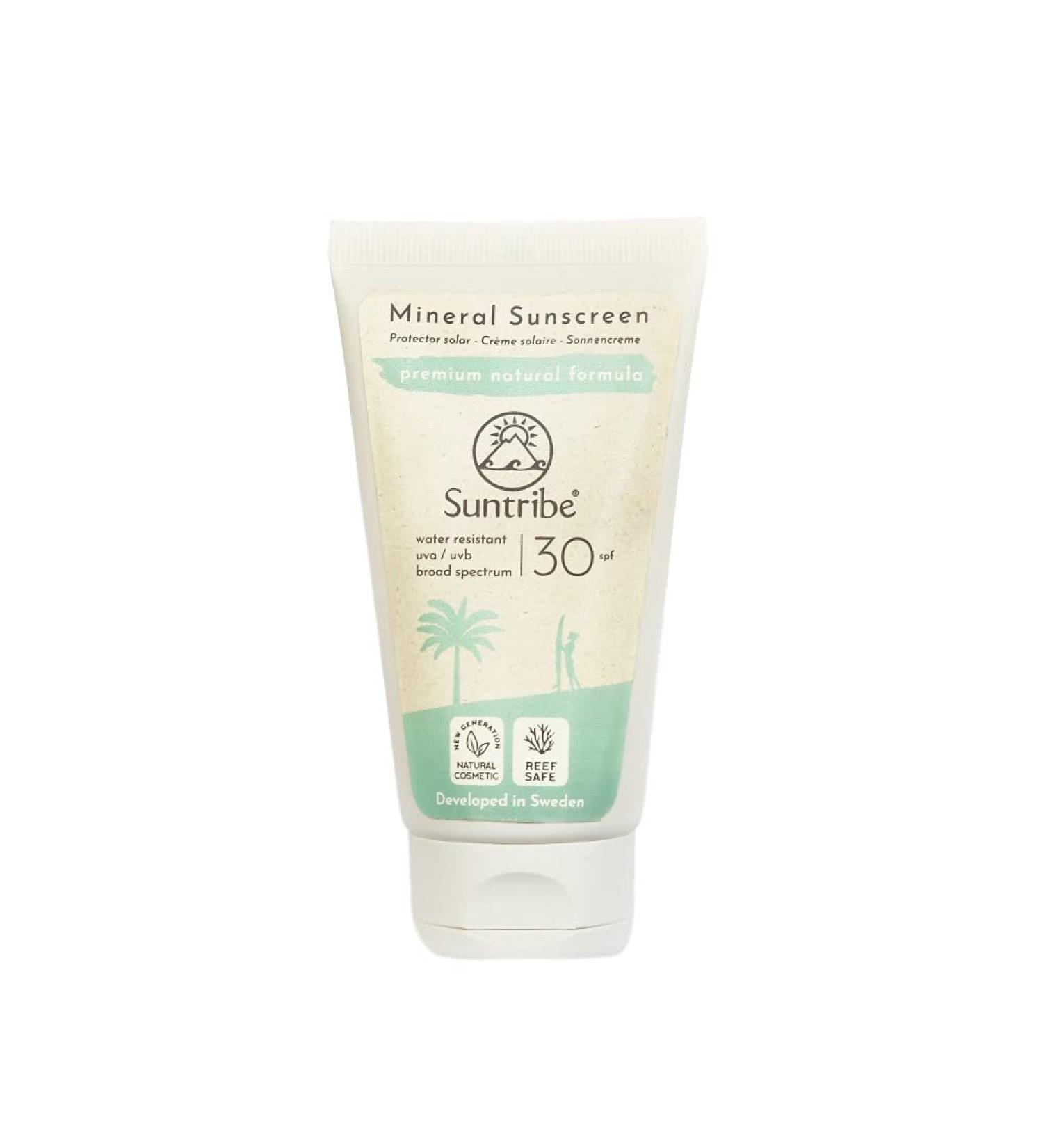 Suntribe Mineral Organic Sunscreen SPF 30 - Reef Safe Waterproof Zinc Oxide Formula for Face & Body - 60ml - Eco-Friendly 8 Ingredients - Buy Online on GoSupps.com