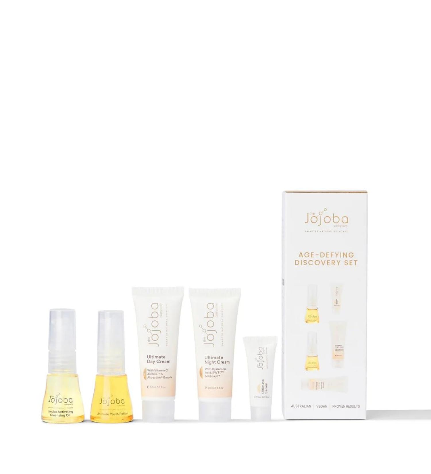 The Jojoba Company - Age-Defying Discovery Set - Perfect for Ageing Skin Complete Day and Night Skincare Routine Natural Anti-Ageing Skincare Mini Set - Clinically Proven Results