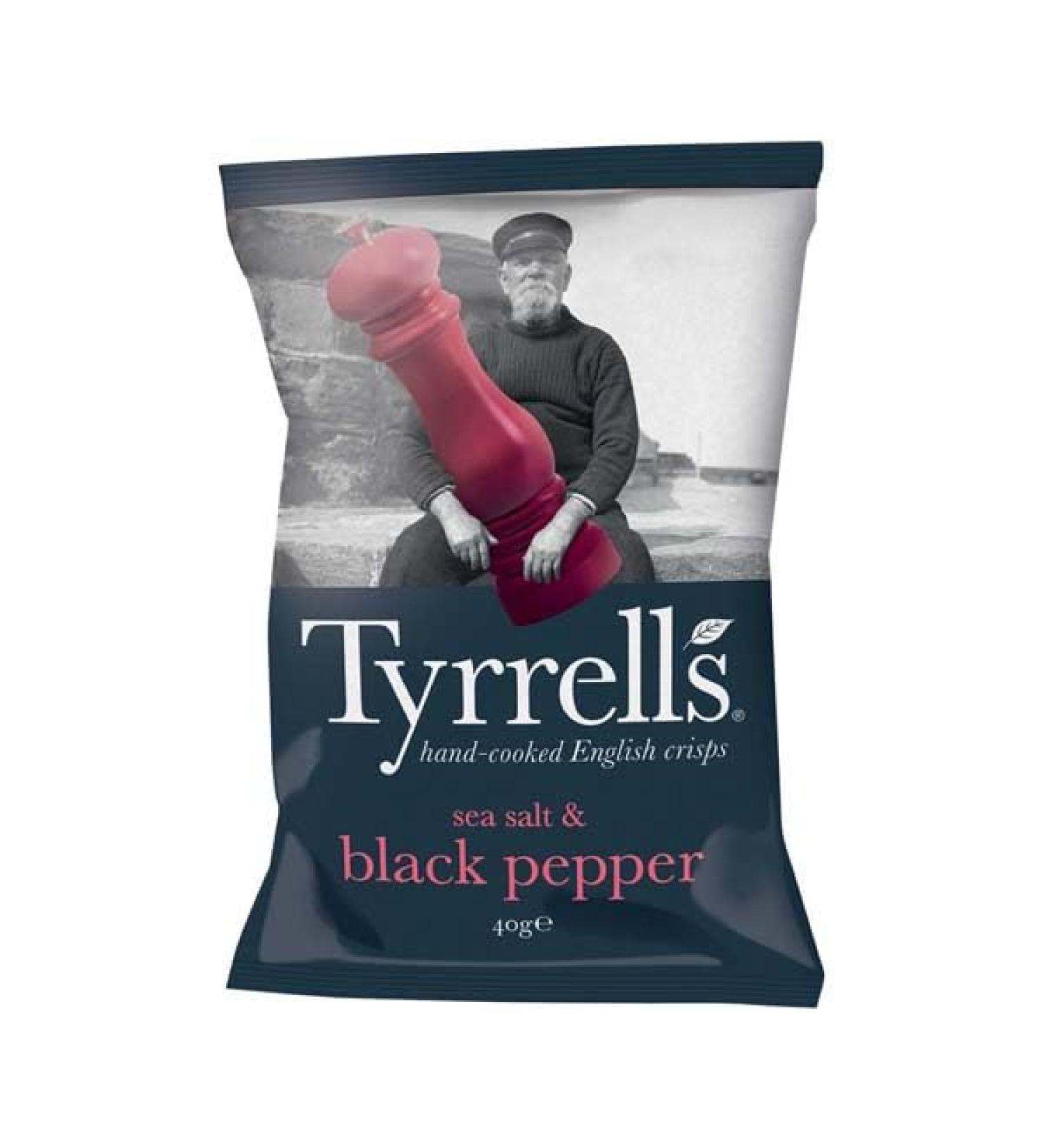 Tyrrells Sea Salt & Black Pepper Seasoned Potato Crisps (24 Bags x 40g Single Serve)