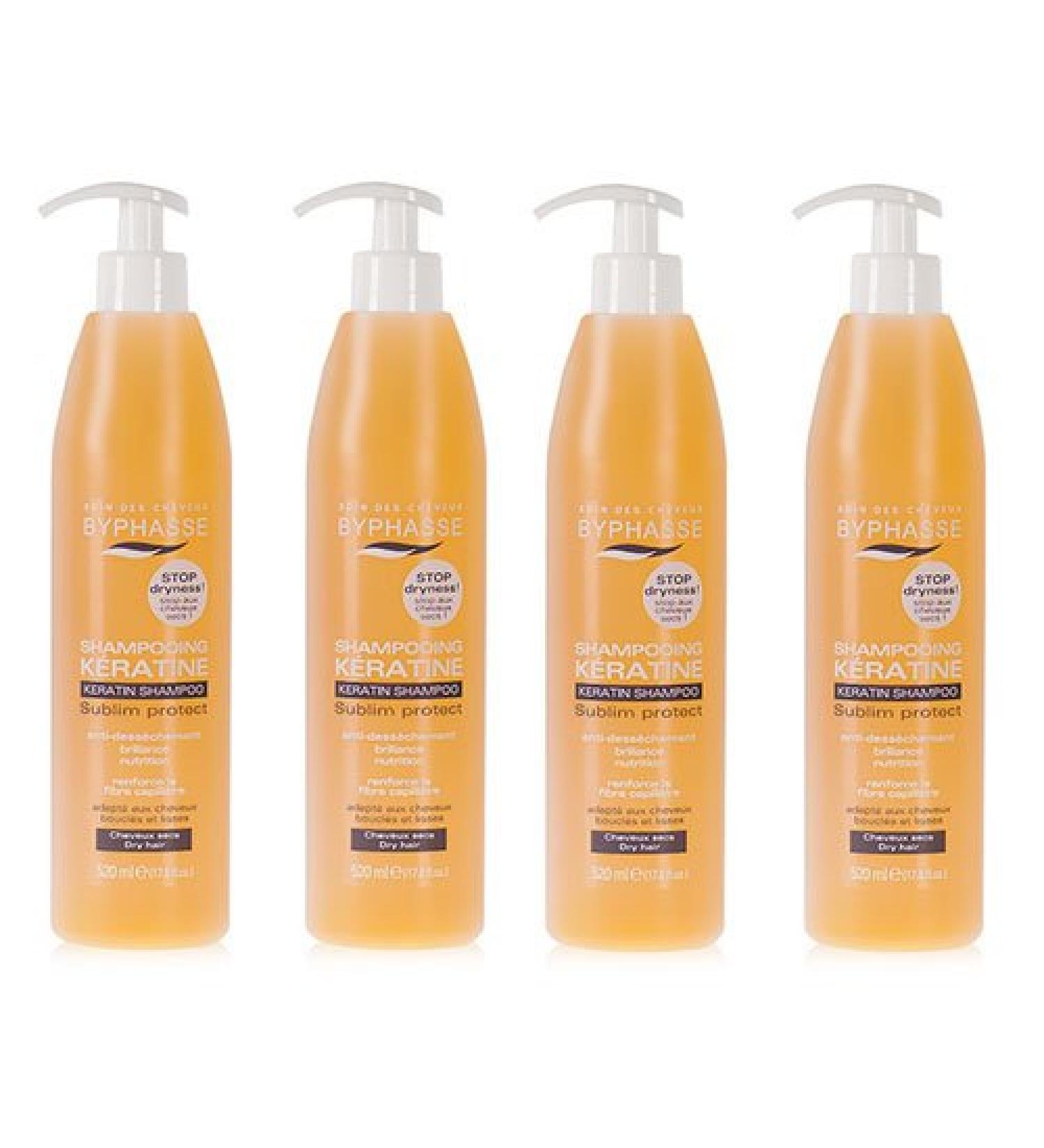 Byphasse Liquid Keratin Shampoo for Dry & Dull Hair - 520ml Set of 4 | Nourishing Hair Care - Buy Online on GoSupps.com