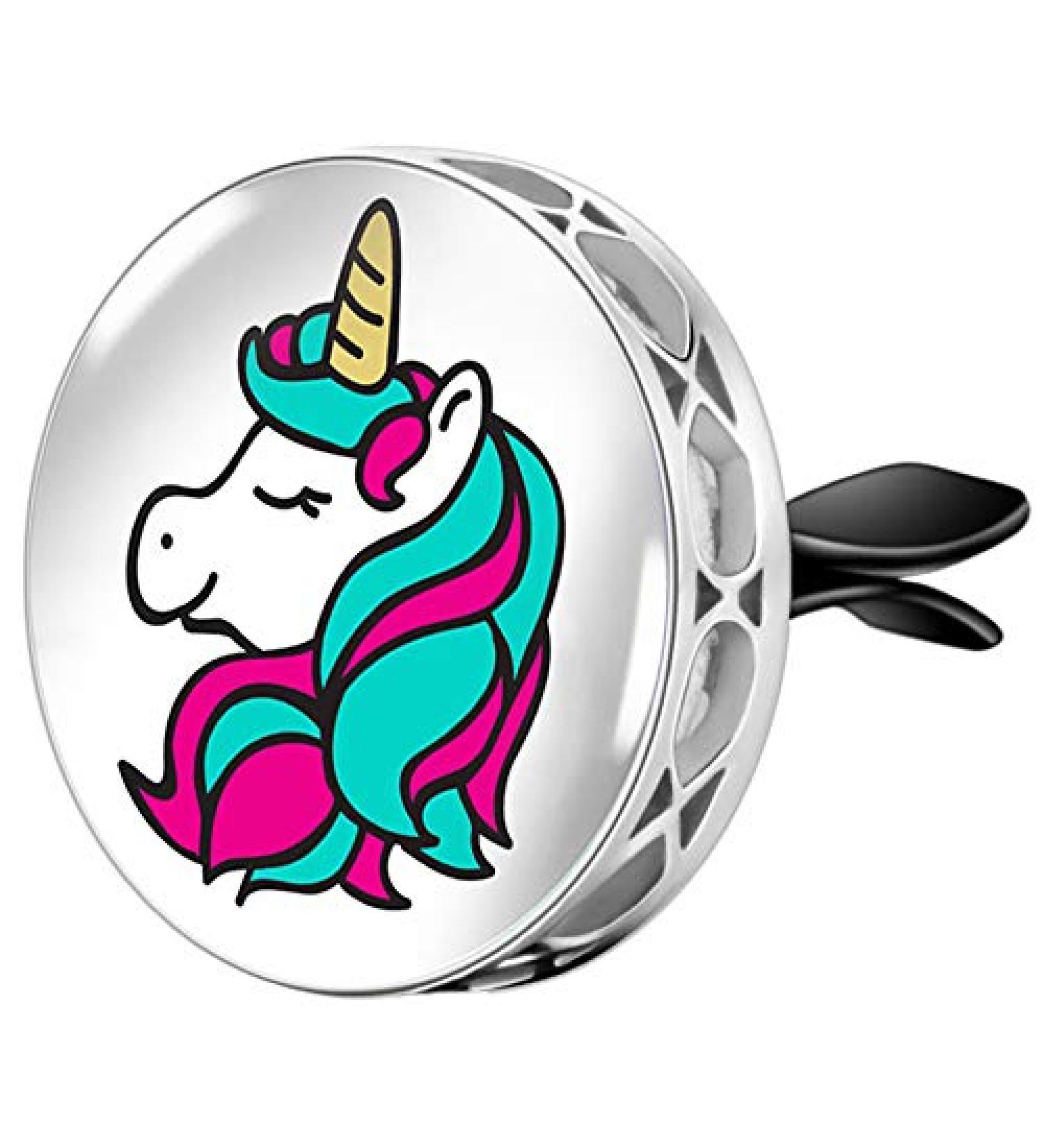 Wild Essentials Unicorn Essential Oil Car Vent Diffuser - Stainless Steel Locket Pendant with 8 Refill Pads | Customizable Aromatherapy Air Freshener - Buy Online on GoSupps.com