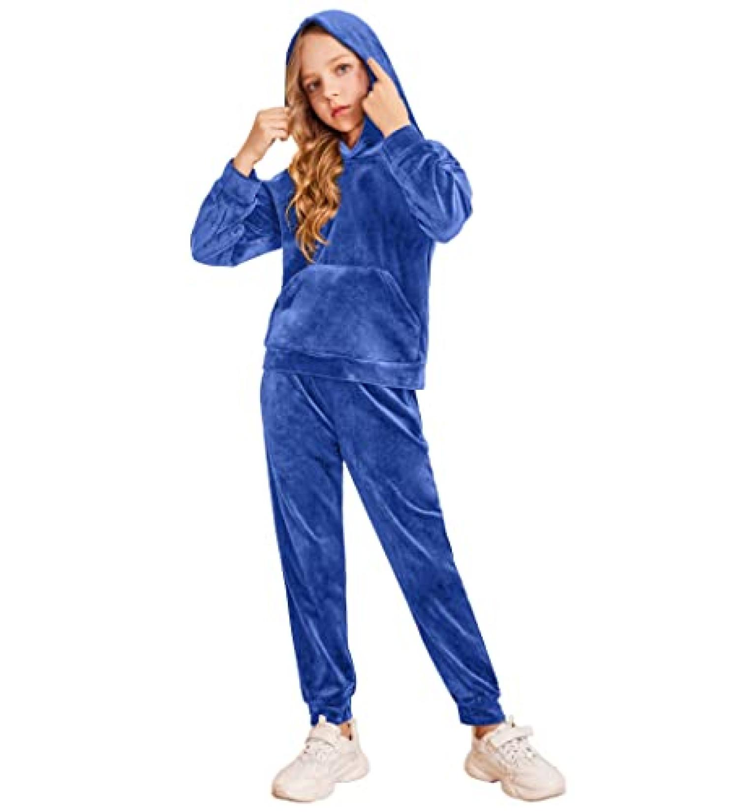 Arshiner Girls 2 Piece Hoodies Outfit | Sweatpant and Sweatshirt Set 10-11 Years | Royal Blue Tracksuit Clothing - Buy Online on GoSupps.com