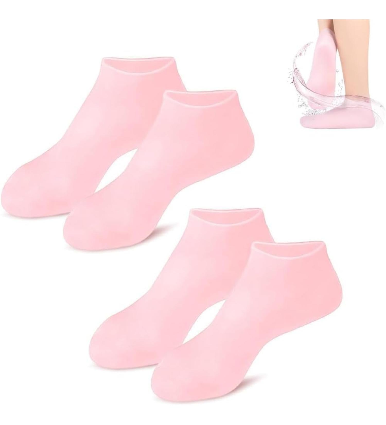 Tofern 2-Pairs Silicone Pedicure Socks for Women - Moisturizing and Softening, Pink - Buy Online on GoSupps.com