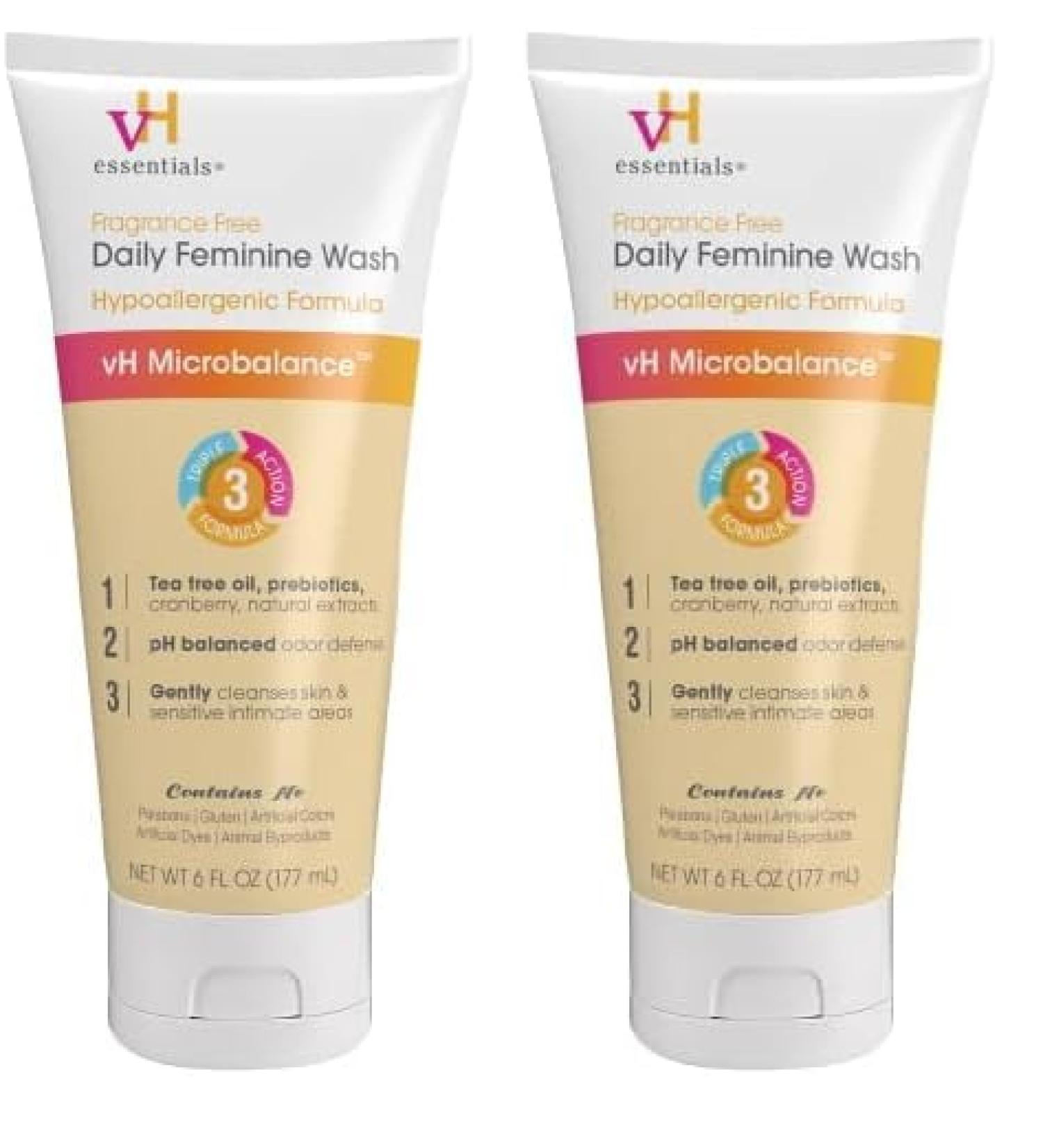 vH Essentials Daily Feminine Wash - Fragrance Free Hypoallergenic with Tea Tree Oil & Prebiotic - pH Balanced Intimate Care - 6 Fl Oz (Pack of 2) - Best for Vaginal Health & Odor Control - Buy Online on GoSupps.com