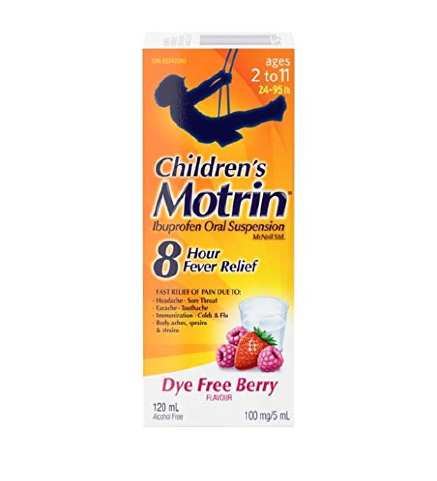 Motrin Children's Liquid Pain Relief Reduces Fever for up to 8 hours Ibuprofen Berry Flavour Dye Free 120ml - Buy Online on GoSupps.com