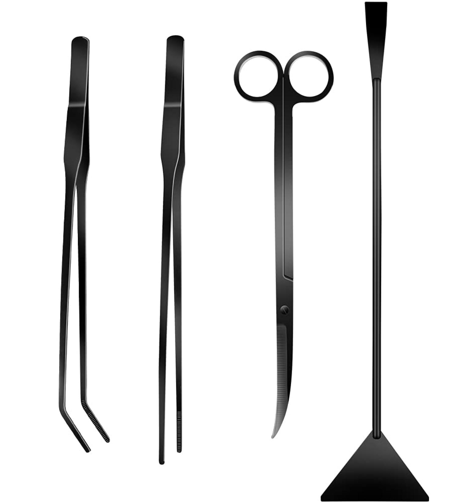 4Pcs Long Stainless Steel Aquascaping Tools Kit | Aquarium Plant Tweezers, Scissors, Scrapers with Anti-Rust Coating | Ideal for Aquascaping Cleaning | Includes Free Magnetic Tool Holder - Buy Online on GoSupps.com