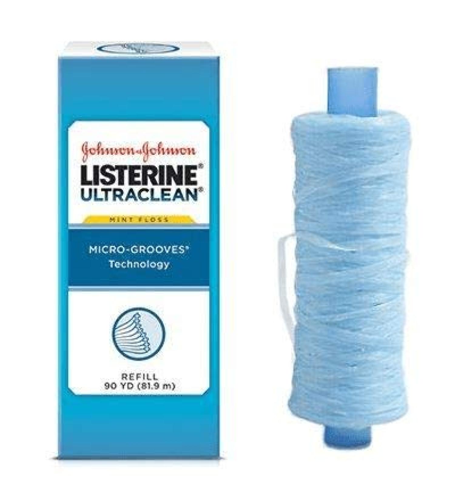 Listerine Ultraclean Mint Shred-Resistant Dental Floss Refill- 44032 (No dispenser), 1 count, 81.9 Meter