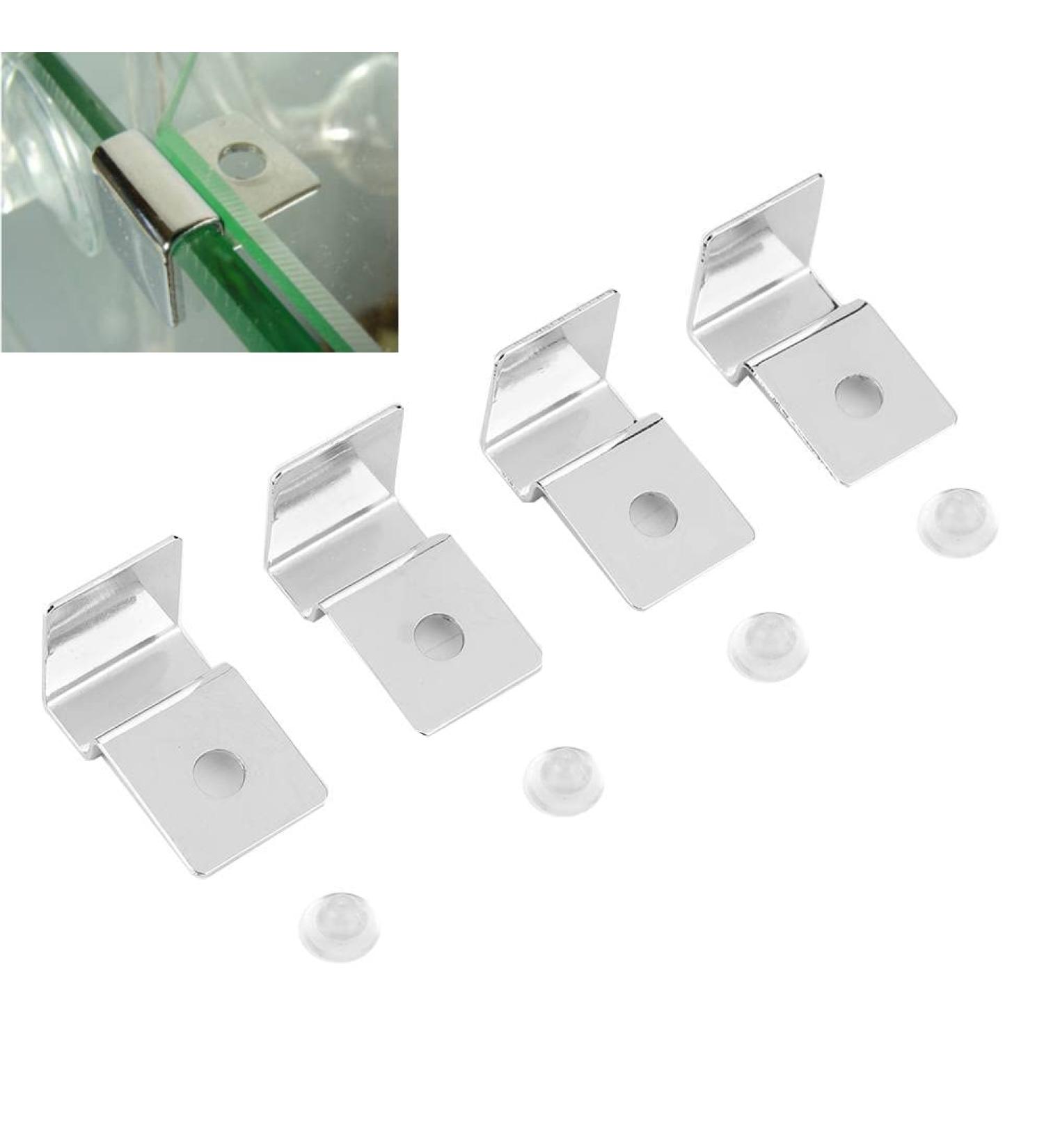Pssopp Stainless Steel Aquarium Glass Cover Clips - Set of 4 Universal Rimless Tank Lid Support Brackets - 5mm - Buy Online on GoSupps.com