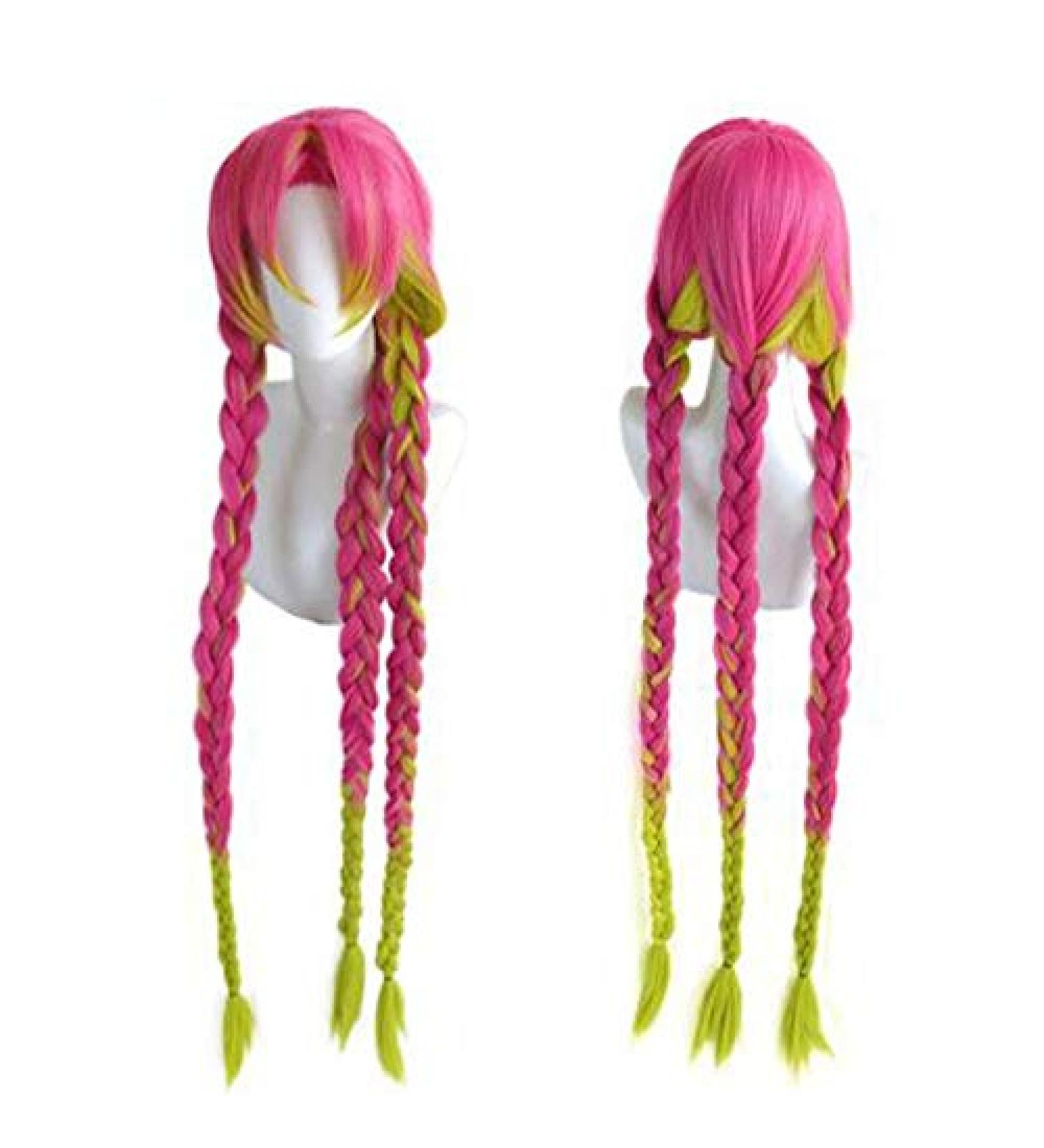 Demon Slayer Kanroji Mitsuri Cosplay Wig - Long Braids Heat-Resistant Synthetic Hair + Wig Cap - International Shipping Available - Buy Online on GoSupps.com