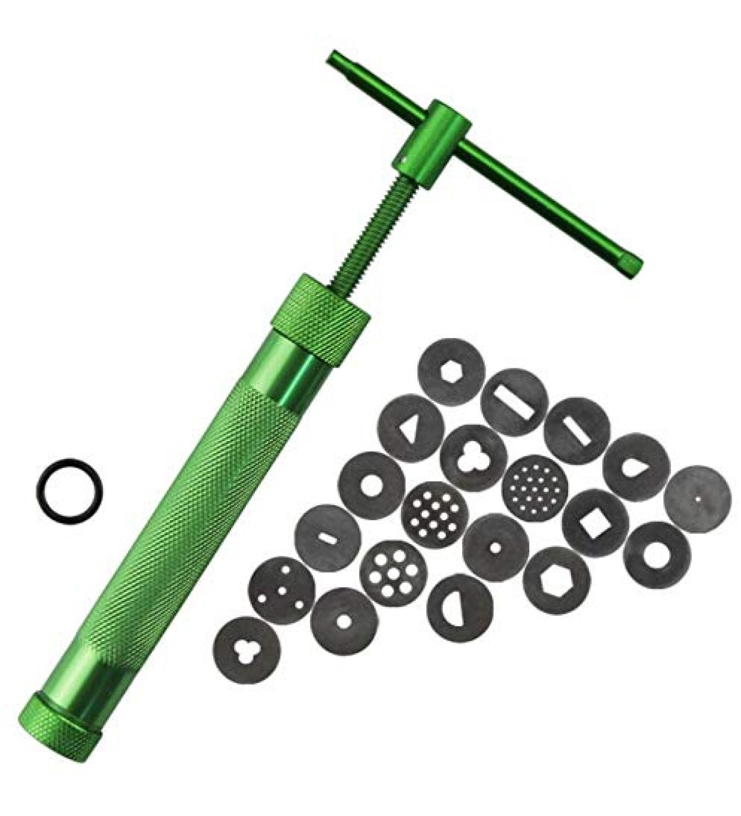 Darnell Nehemiah Metal Alloy Sugar Paste Extruder Craft Gun with 20 Tips Sugar Craft Fondant Cake Sculpture Polymer Clay Tool Perfect (Green)