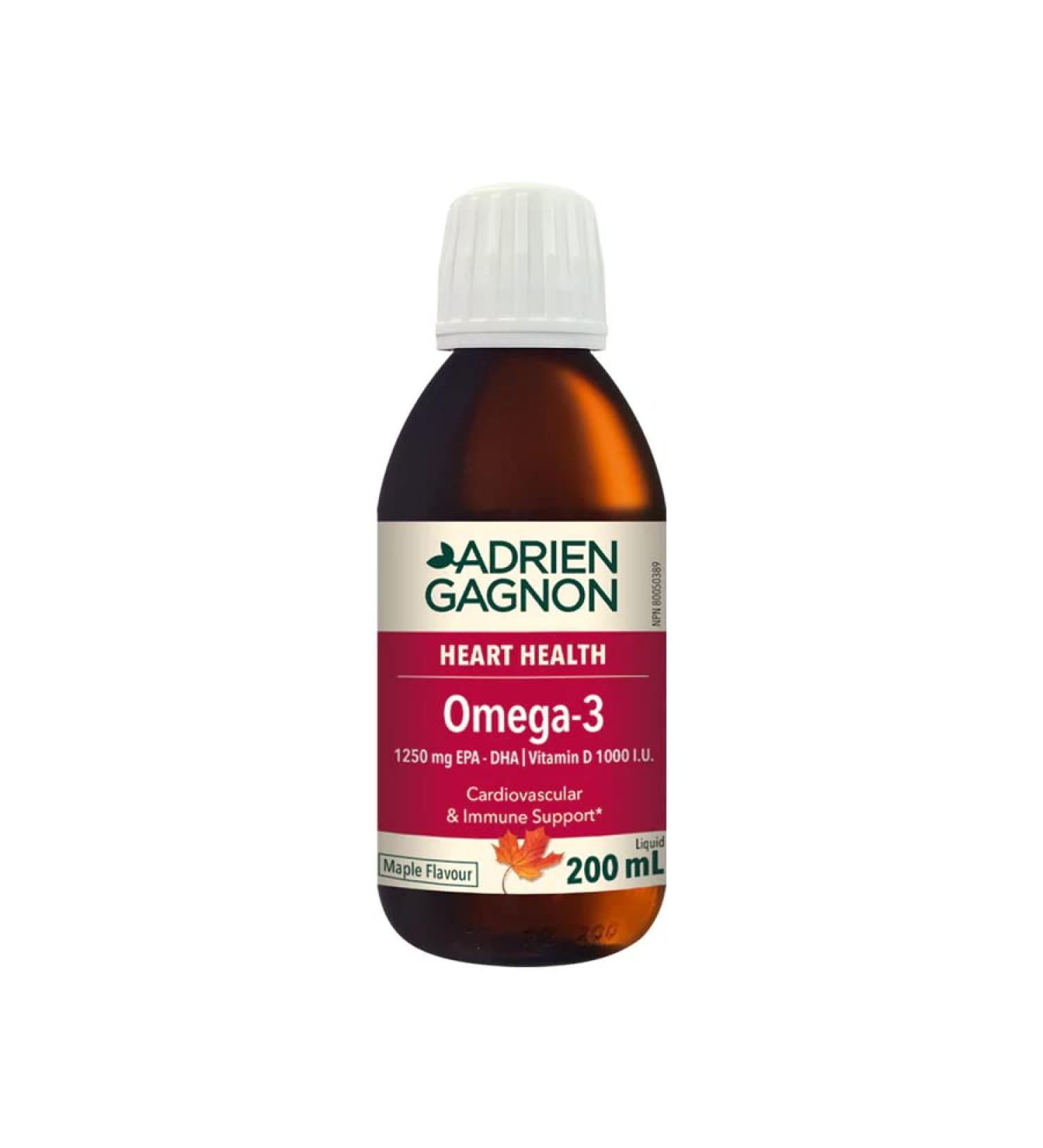 Adrien Gagnon - Omega 3 Liquid + Vitamin D Ultra-Concentrated Formula Easy Absorption for Heart and Brain Health 200 ml - Buy Online on GoSupps.com