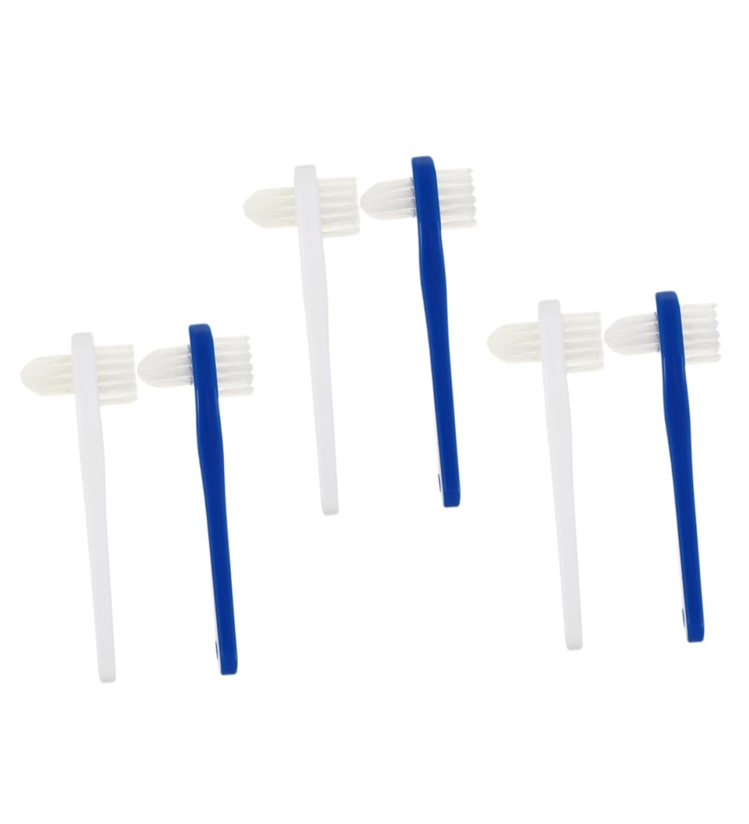 Partykindom Double-Headed Toothbrush for Dentures - 6 Pack | Hard Cleaning Brush for Prosthesis & False Teeth | Travel Size Adult Dental Care - Buy Online on GoSupps.com