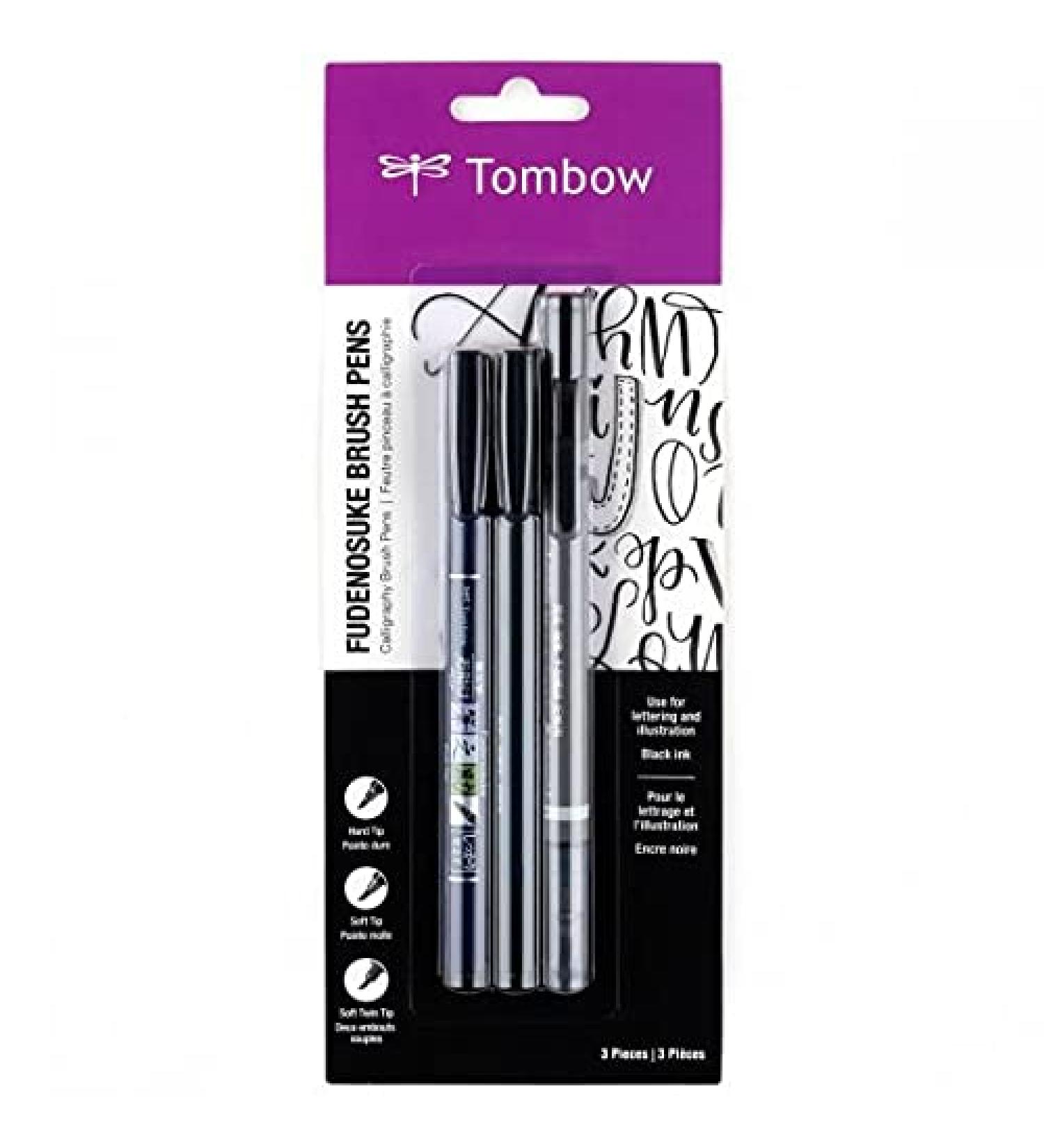 Tombow Fudenosuke Brush Pens 3-Pack - Soft, Hard, Twin Tip Markers for Calligraphy and Art - Black - Buy Online on GoSupps.com