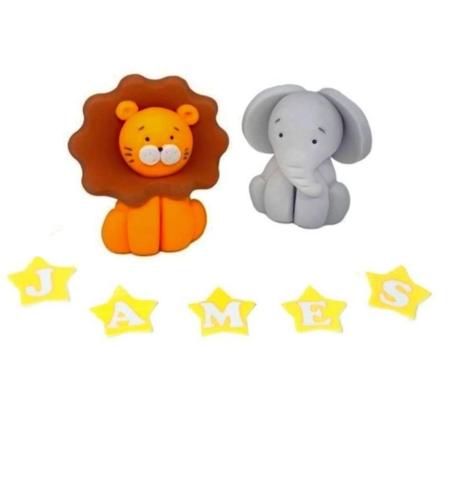 Personalised Animals Cake Toppers Set - Edible Jungle Lion Elephant Kids Cupcake Decorations with an Edible Glue - Set of 2 Birthday Party Supplies - Buy Online on GoSupps.com