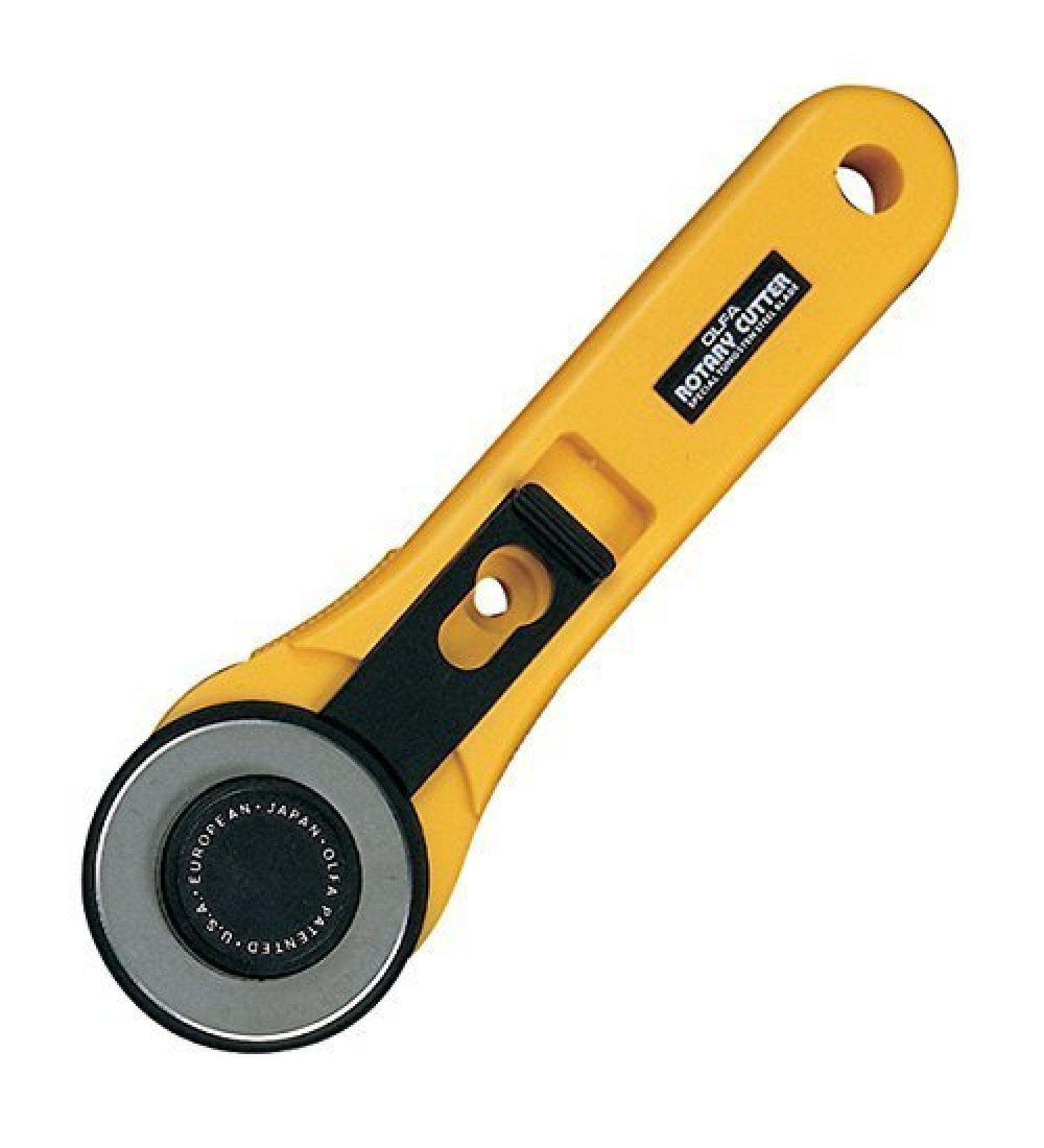 OLFA 45mm Straight Handle Rotary Cutter (RTY-2/G) - Rotary Fabric Cutter w/Blade Cover for Crafts, Sewing, Quilting, Replacement Blade: RB45-1
