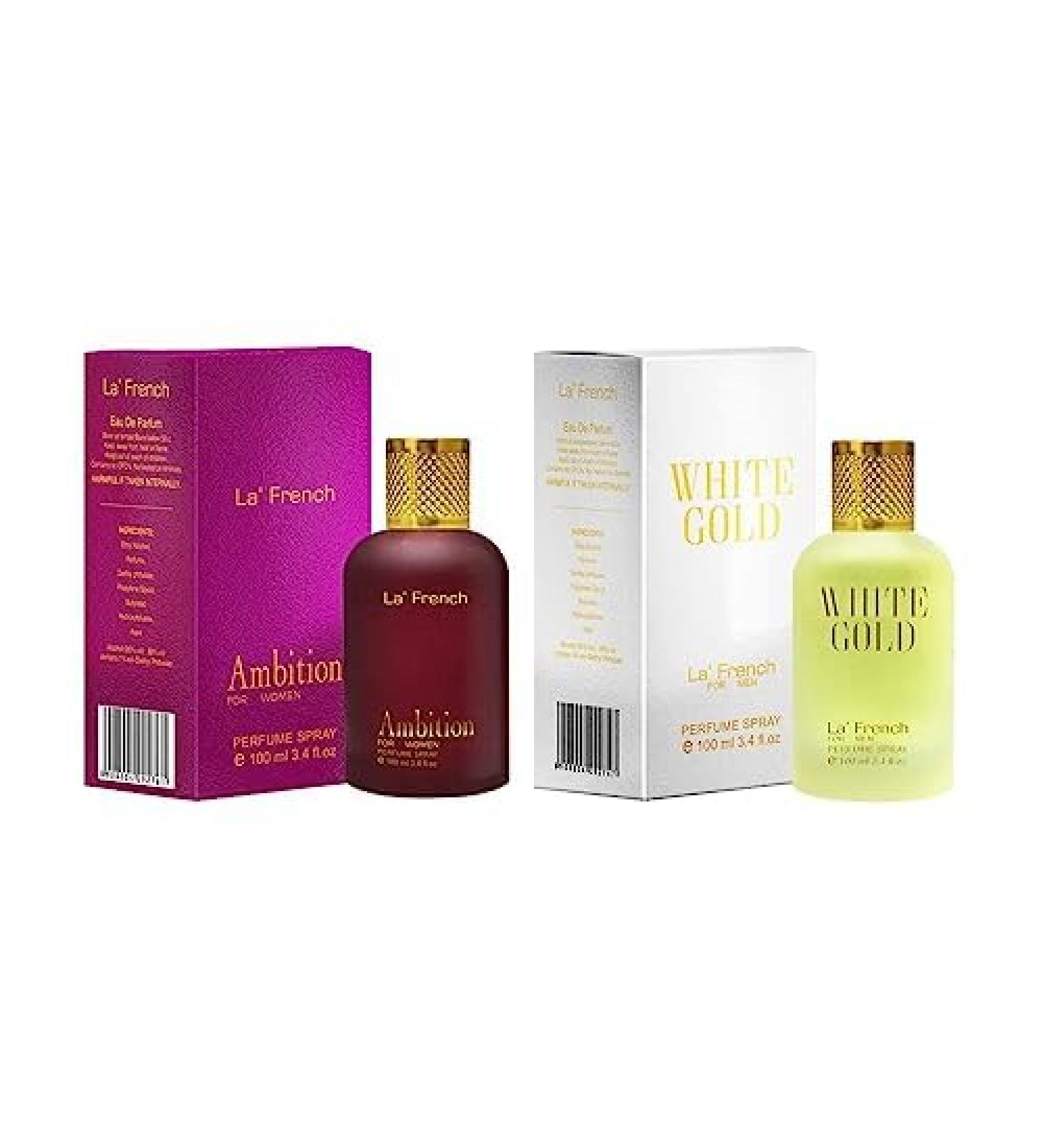 thakor craft La French White Gold & Ambition Perfume Combo for Men & Women | 100ml + 100ml Eau De Parfum | Long Lasting Luxury Fragrance Set | Premium Scent | Perfume Gift Set (Pack of 2)