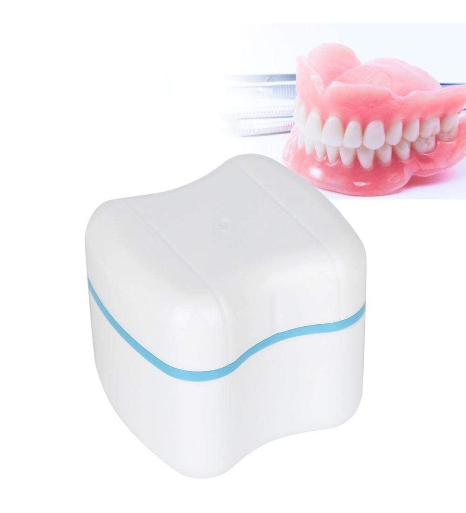 Denture Case - False Teeth Storage Box with Strainer & Cup for Travel - Easy to Open & Clean (Blue) - Buy Online on GoSupps.com
