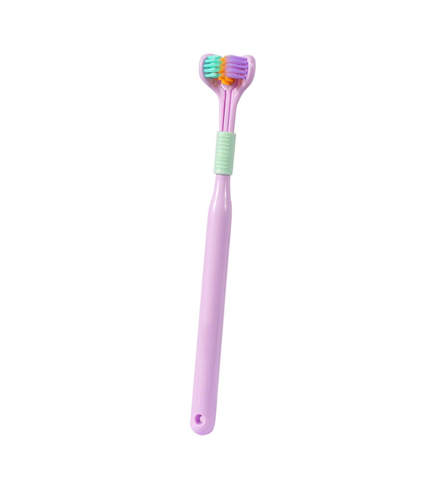 Three-Page Toothbrush with Soft Bristles | Macaron Design | V-Shaped Non-Slip Handle for Adults | Optimal Dental Care & Cleaning in Violet - Buy Online on GoSupps.com