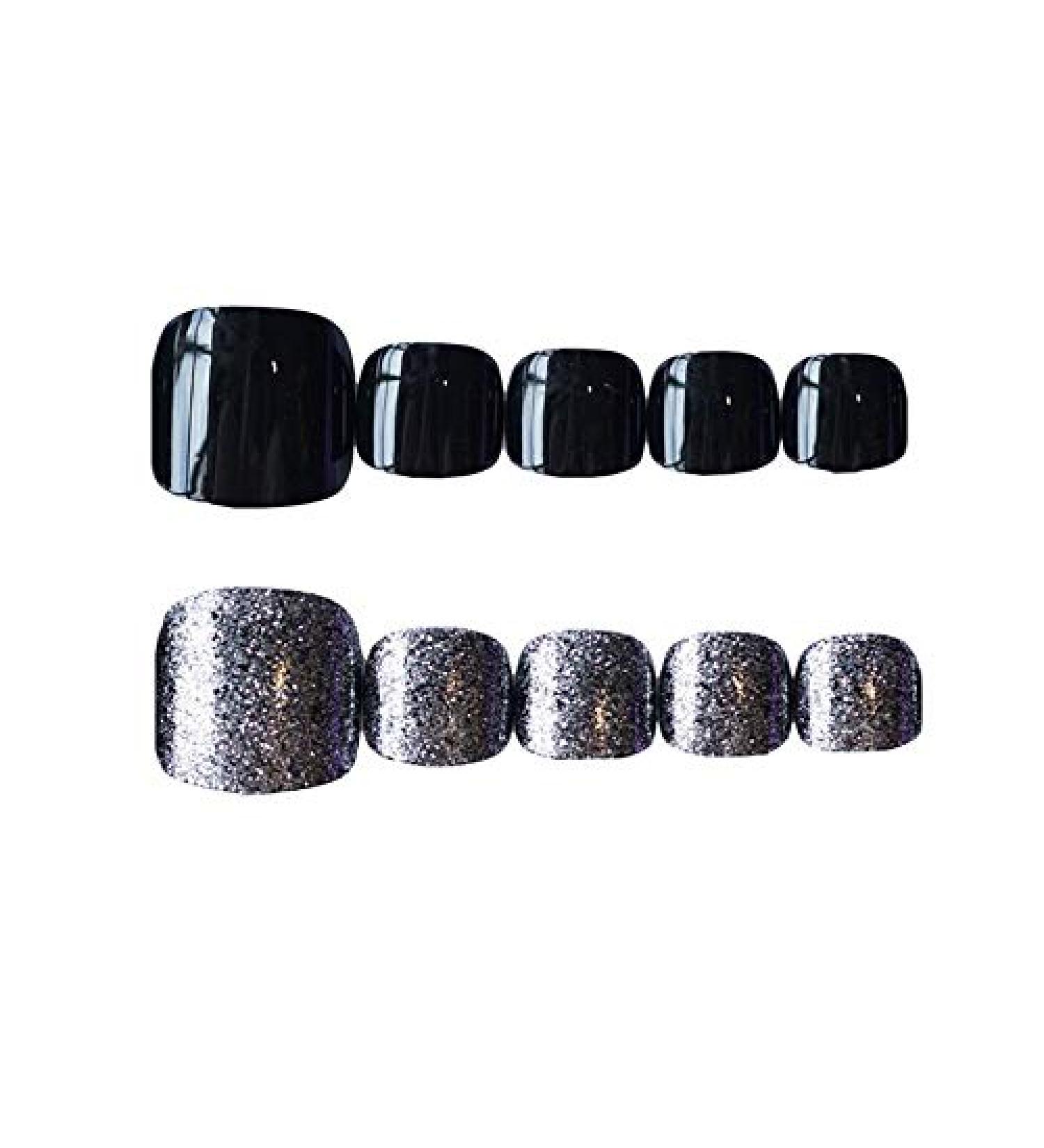 24pcs Short Glitter False Toenails with Glue Design Acrylic Short Fake Feet Nails for Women Press On Toenails for Women Glue On Toe Nails for Women - Buy Online on GoSupps.com