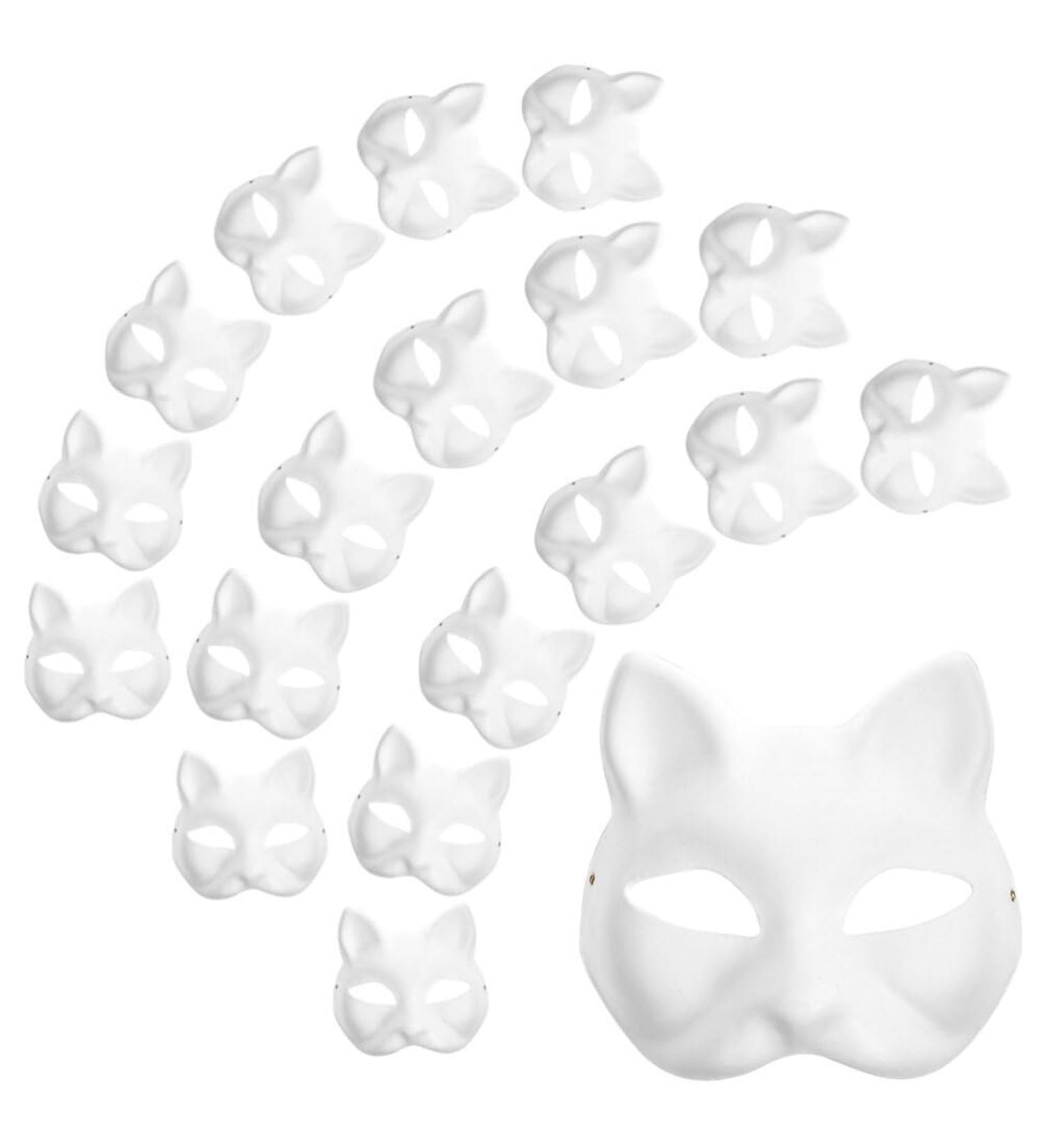 Vaguelly 30 Pack Cat Masks - DIY White Cat Half-Face Masks for Halloween & Cosplay | Therian Masquerade Party Accessories - Buy Online on GoSupps.com
