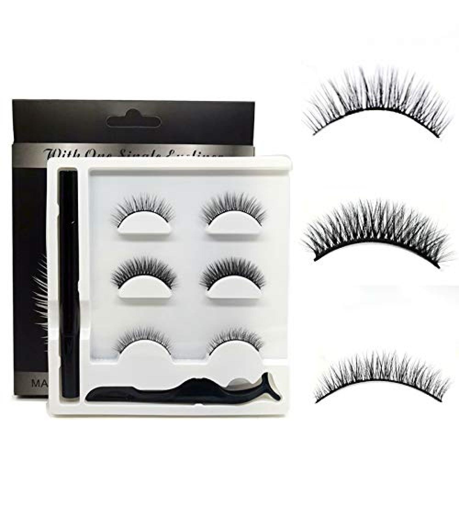  NO GLUE NO MAGNENT 3 Differt Pairs Makeup Magic Eyeliner Lashes Set Tweezer Handmade Natural And Dramatic Look False Eyelashes Eye Lashes Extension (01) - Buy Online on GoSupps.com
