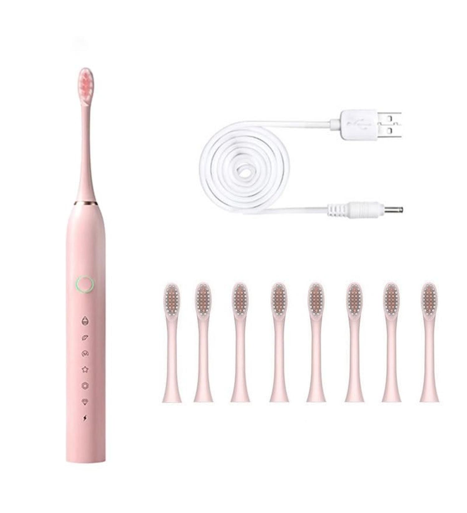 Buy Electric Toothbrush with 8 Brush Heads - Rechargeable Smart Timer & IPX7 Waterproof - Fast Charge Travel Set in Pink - Buy Online on GoSupps.com