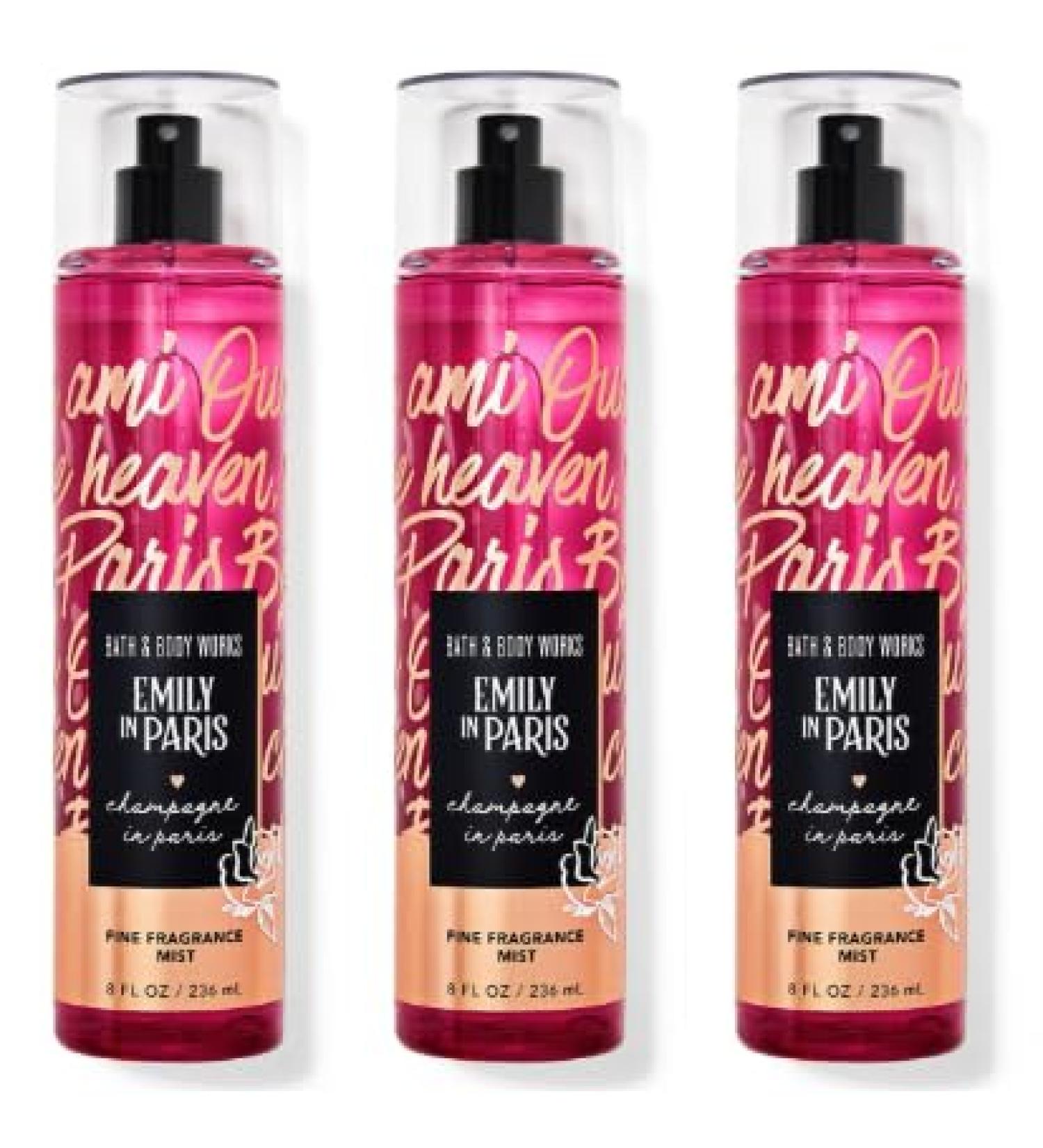 Bath and Body 3 Pack FINE FRAGRANCE MIST 8 fl oz / 236 mL (Packaging may Vary) (CHAMPAGNE IN PARIS EMILY)