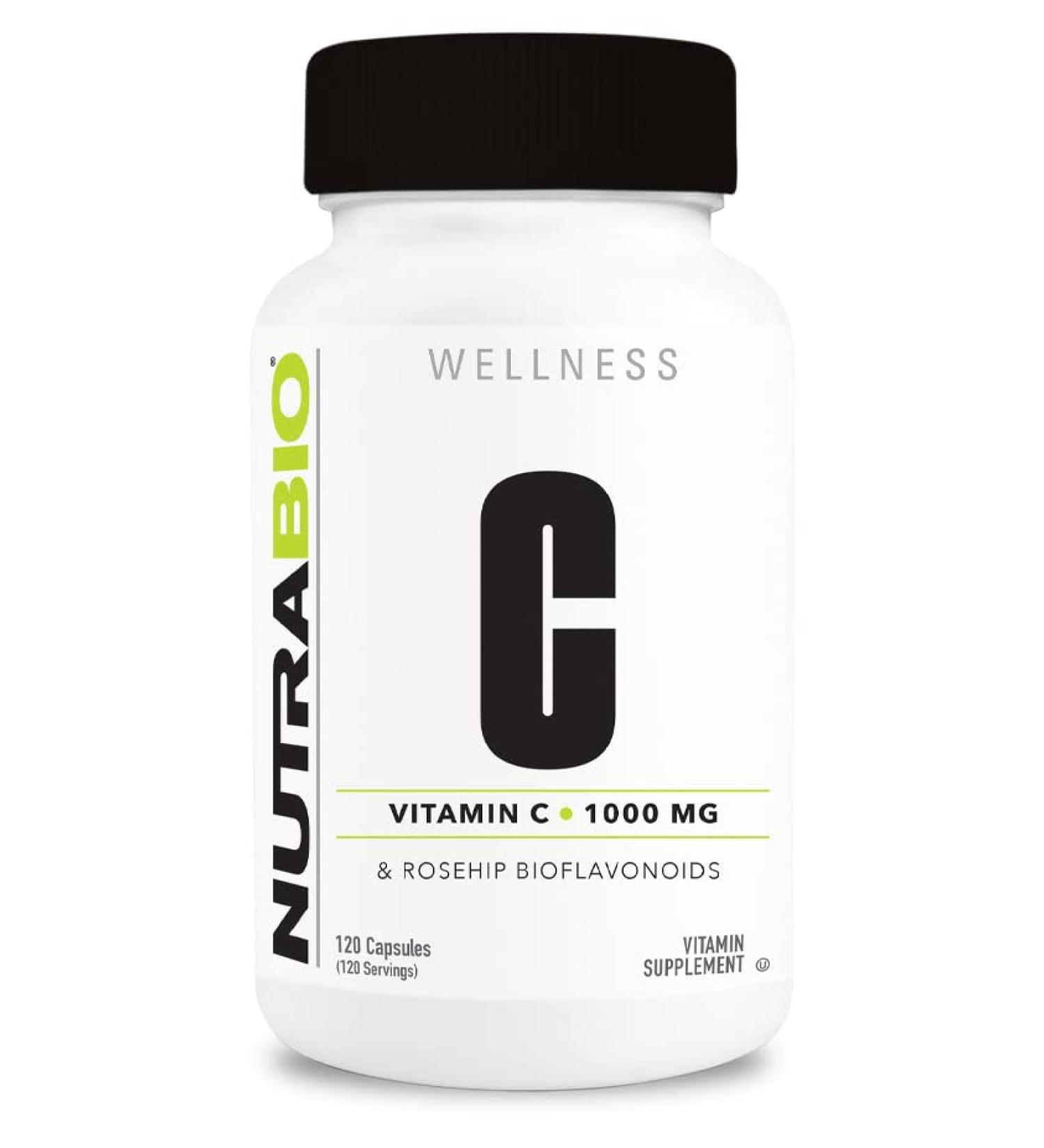 NutraBio Vitamin C with Rose Hips - 1000mg Capsules for Healthy Bones, Teeth, and Immune Function - Buy Online on GoSupps.com