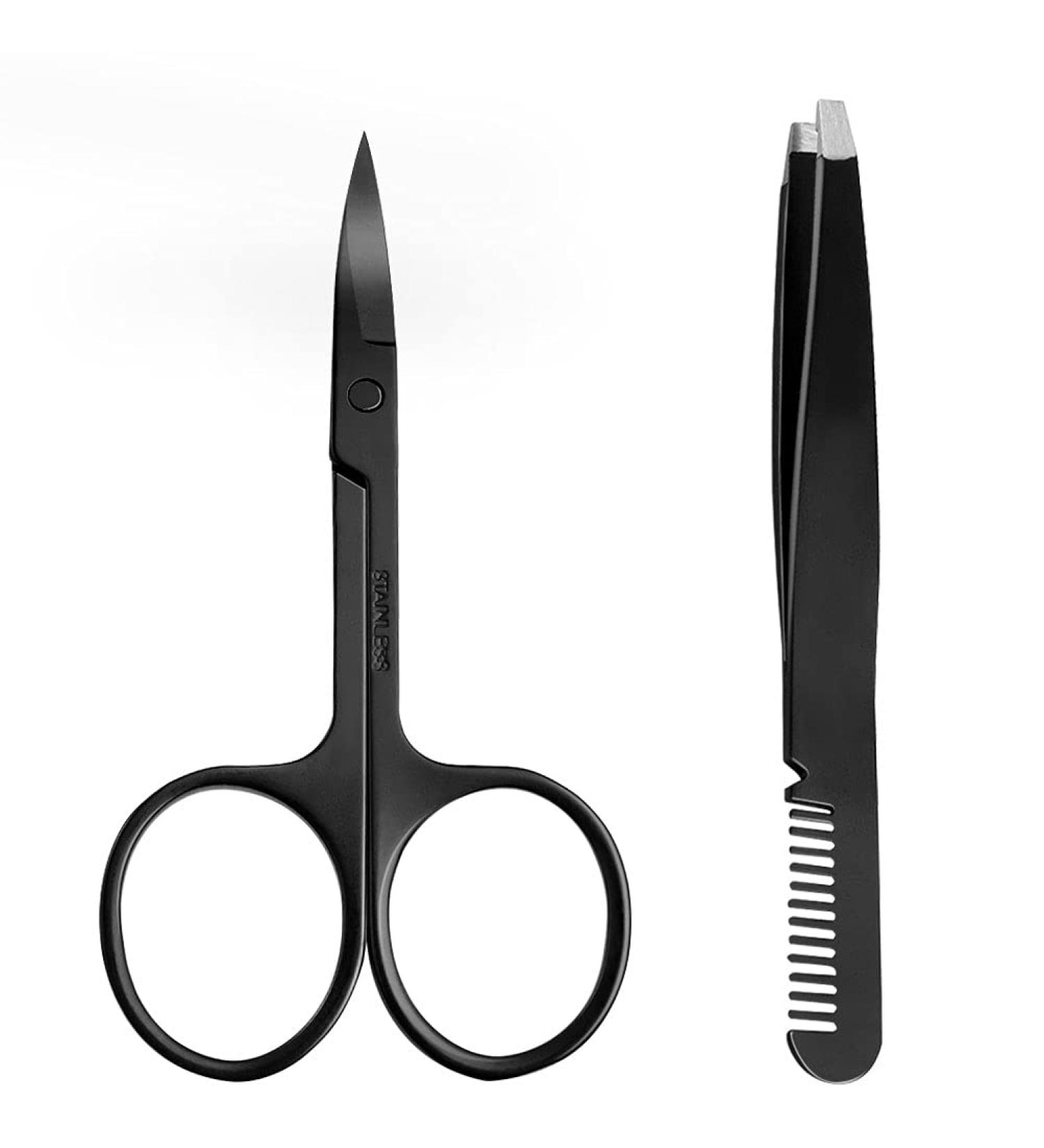 Stainless Steel Eyebrow Scissors with Comb Tweezer - Curved Small Trimmer for Facial Grooming - Mother's Day Gift - Buy Online on GoSupps.com
