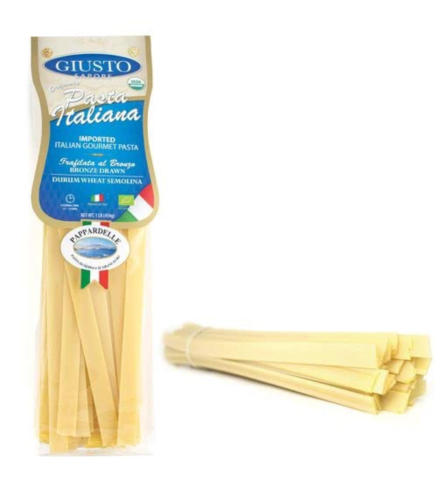 Giusto Sapore Italian Pappardelle Pasta 454g - Premium Organic Bronze Drawn Durum Wheat Semolina - Imported from Italy - Family Owned - 1.1 Pound - Buy Online on GoSupps.com