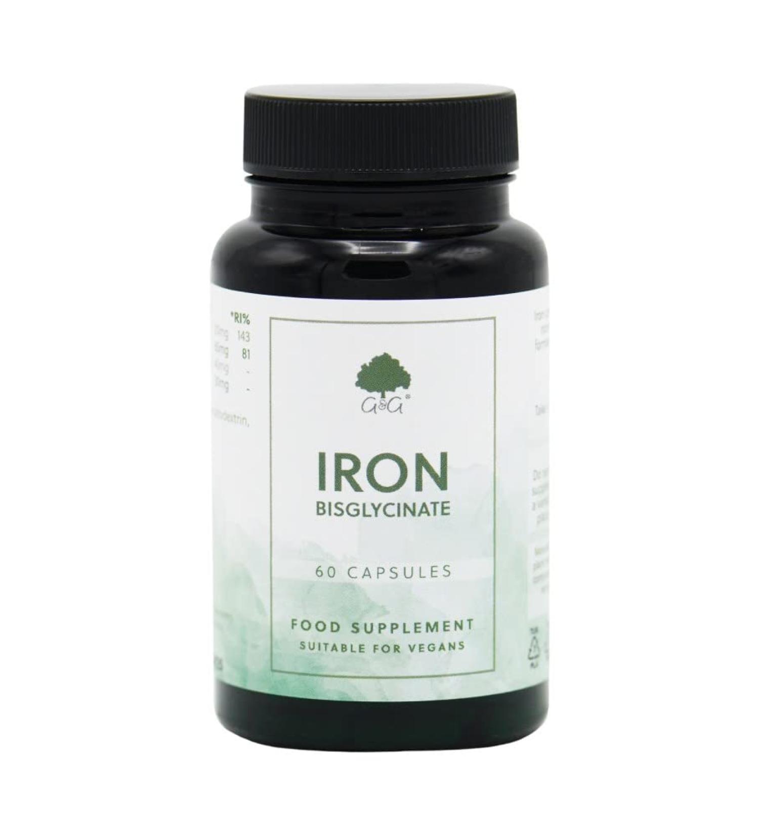 Chelated Iron (Bisglycinate) Capsules | 20mg per Capsule | 60 Vegan Capsules | With Vitamin C | G&G Vitamins - Buy Online on GoSupps.com