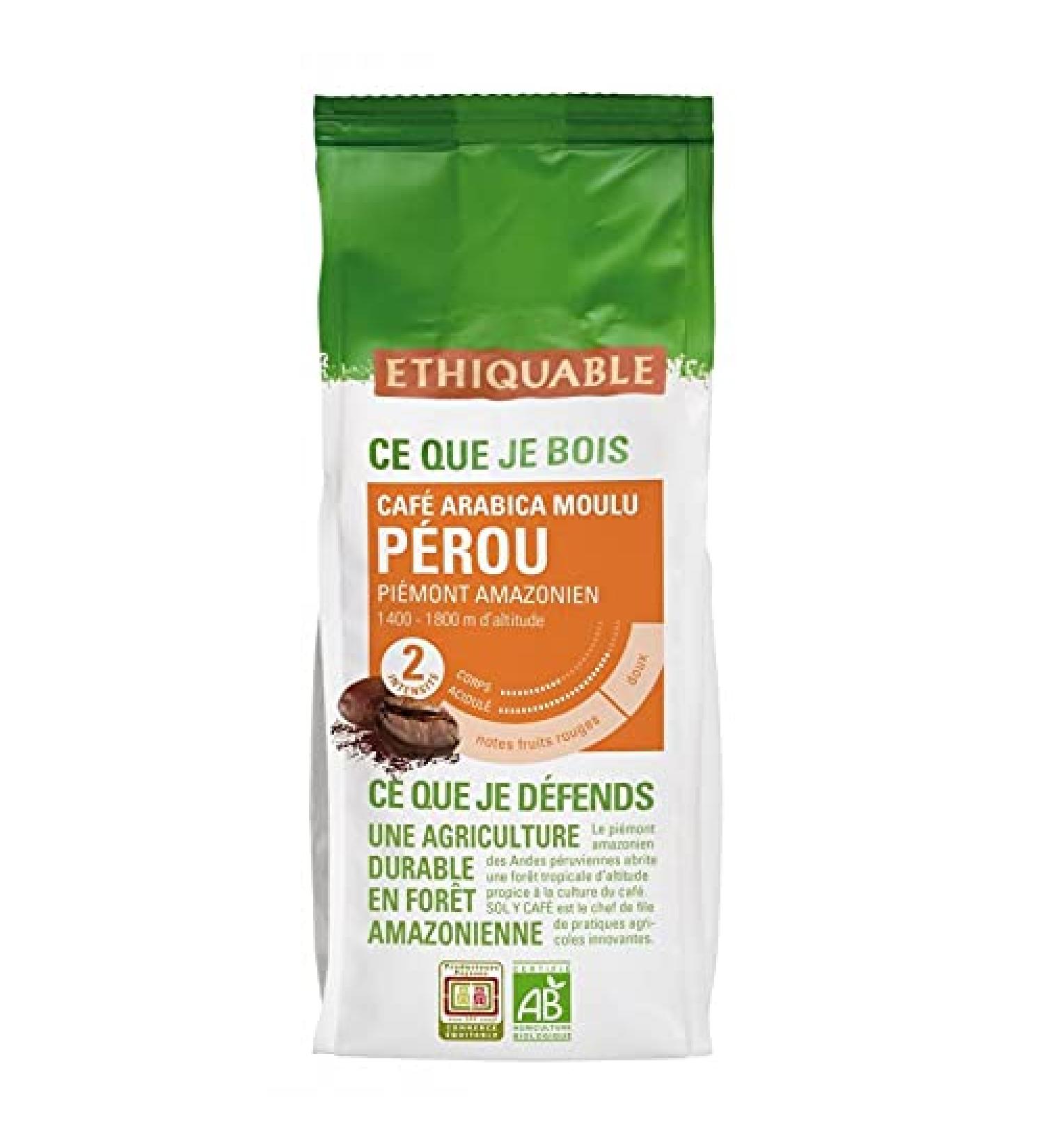 G n rique ETHIQUABLE Organic Ground Coffee from Peru 250g - Intense flavor and fruity notes - Organic Farming - Fair Trade - Premium Quality - Finely ground coffee - 250g - Pack of 3 - Sold as a set